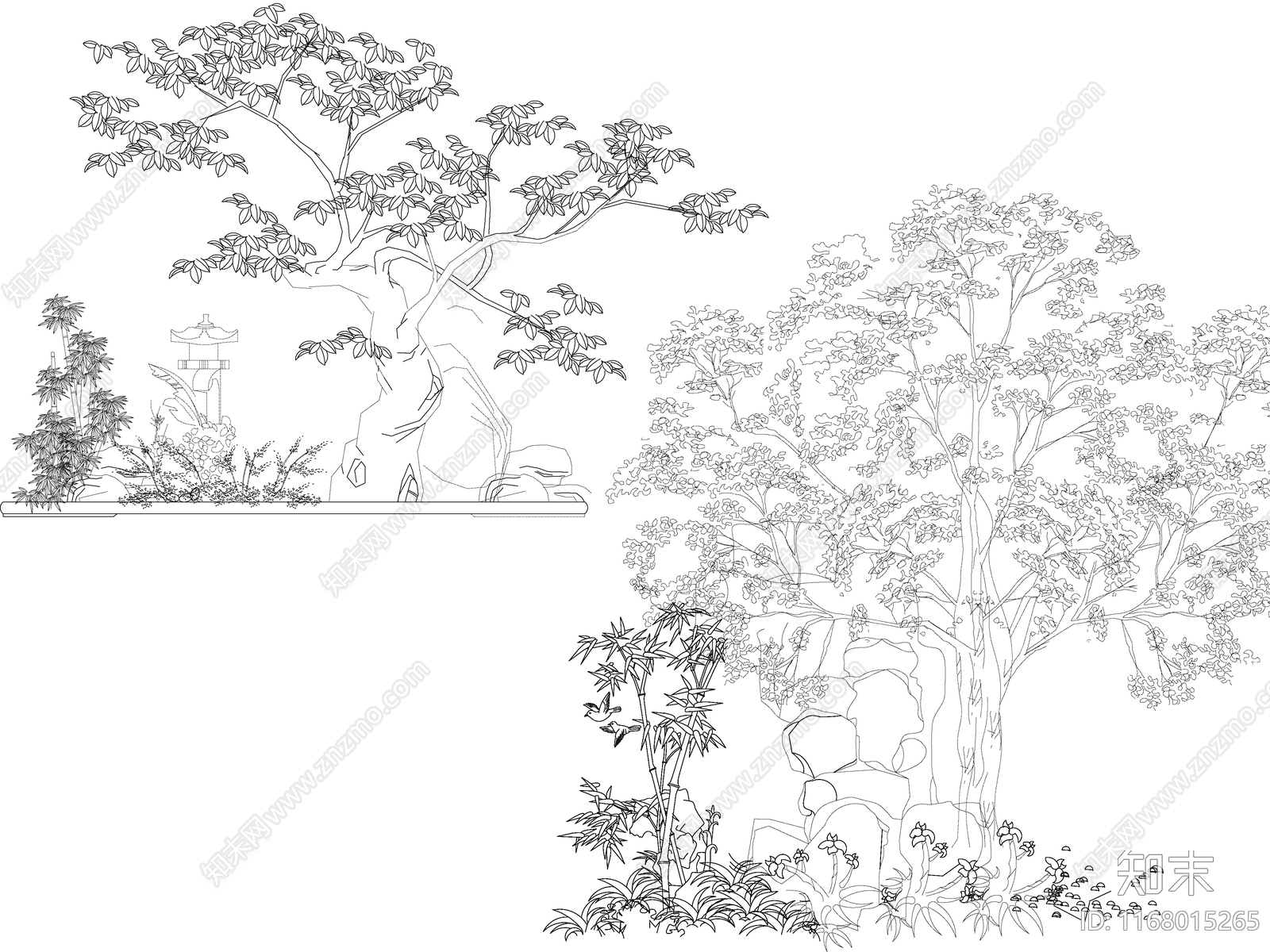 新中式中式庭院施工图下载【ID:1168015265】