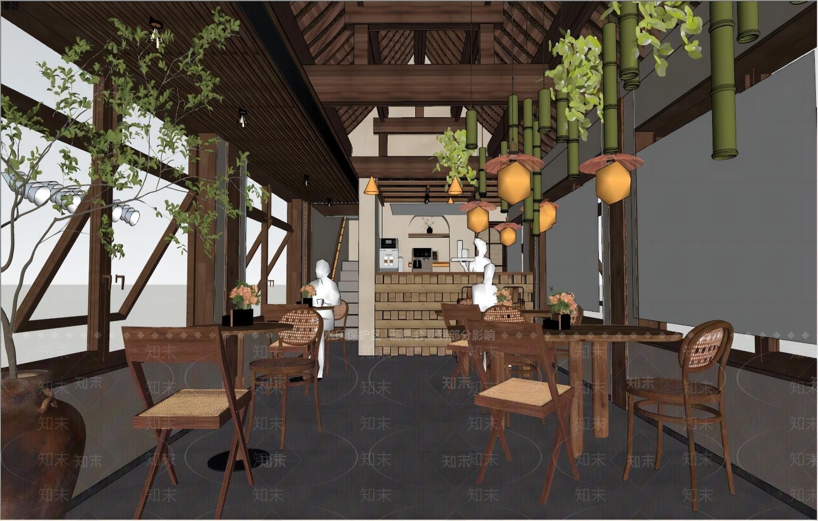 中古侘寂奶茶店SU模型下载【ID:1168027235】