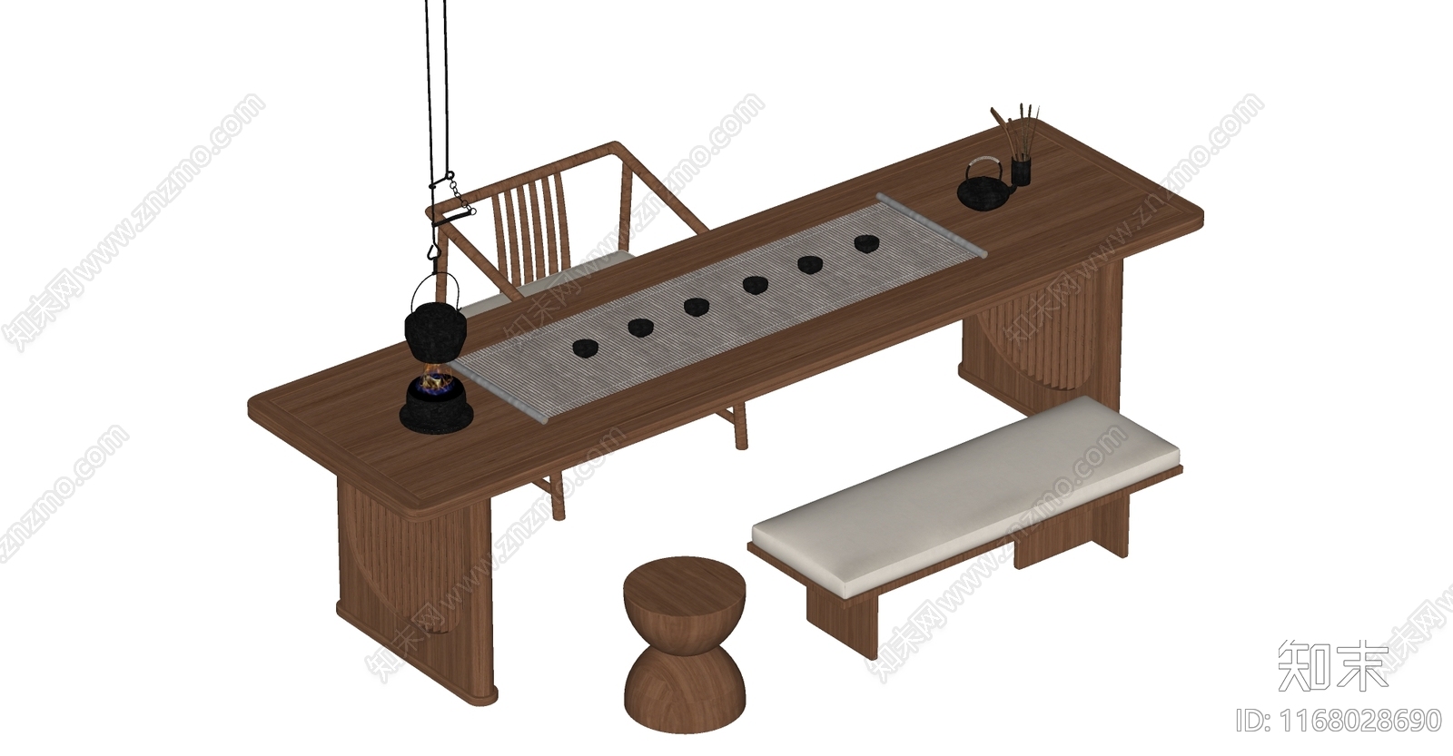 中式新中式茶桌椅SU模型下载【ID:1168028690】