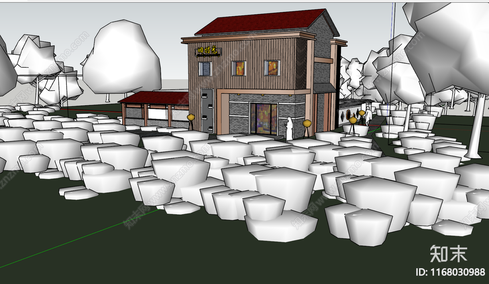 现代餐饮建筑SU模型下载【ID:1168030988】