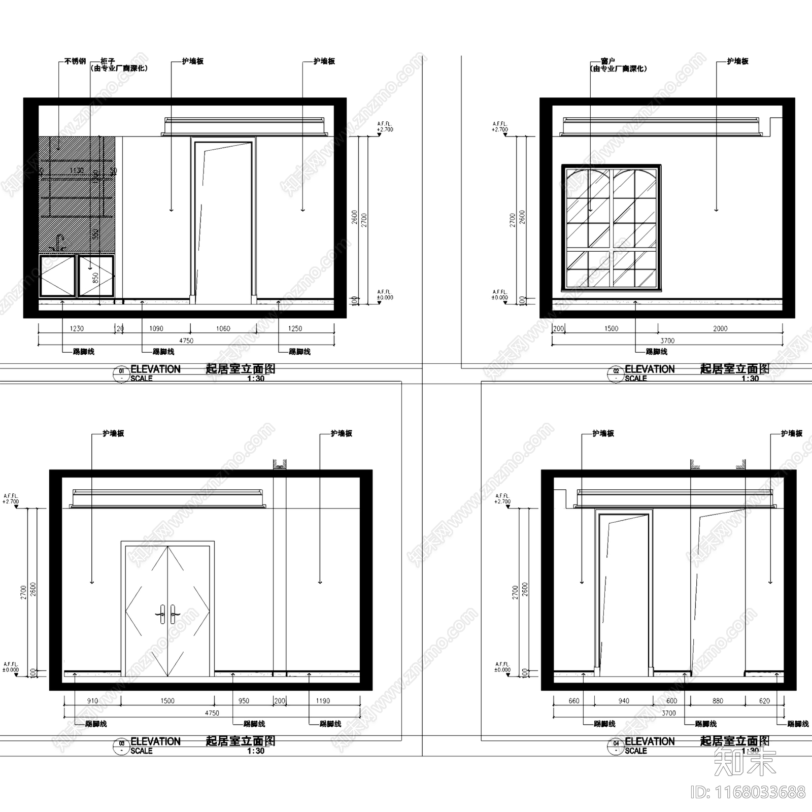 法式欧式昆山金大元三层别墅室内家装cad施工图下载【ID:1168033688】