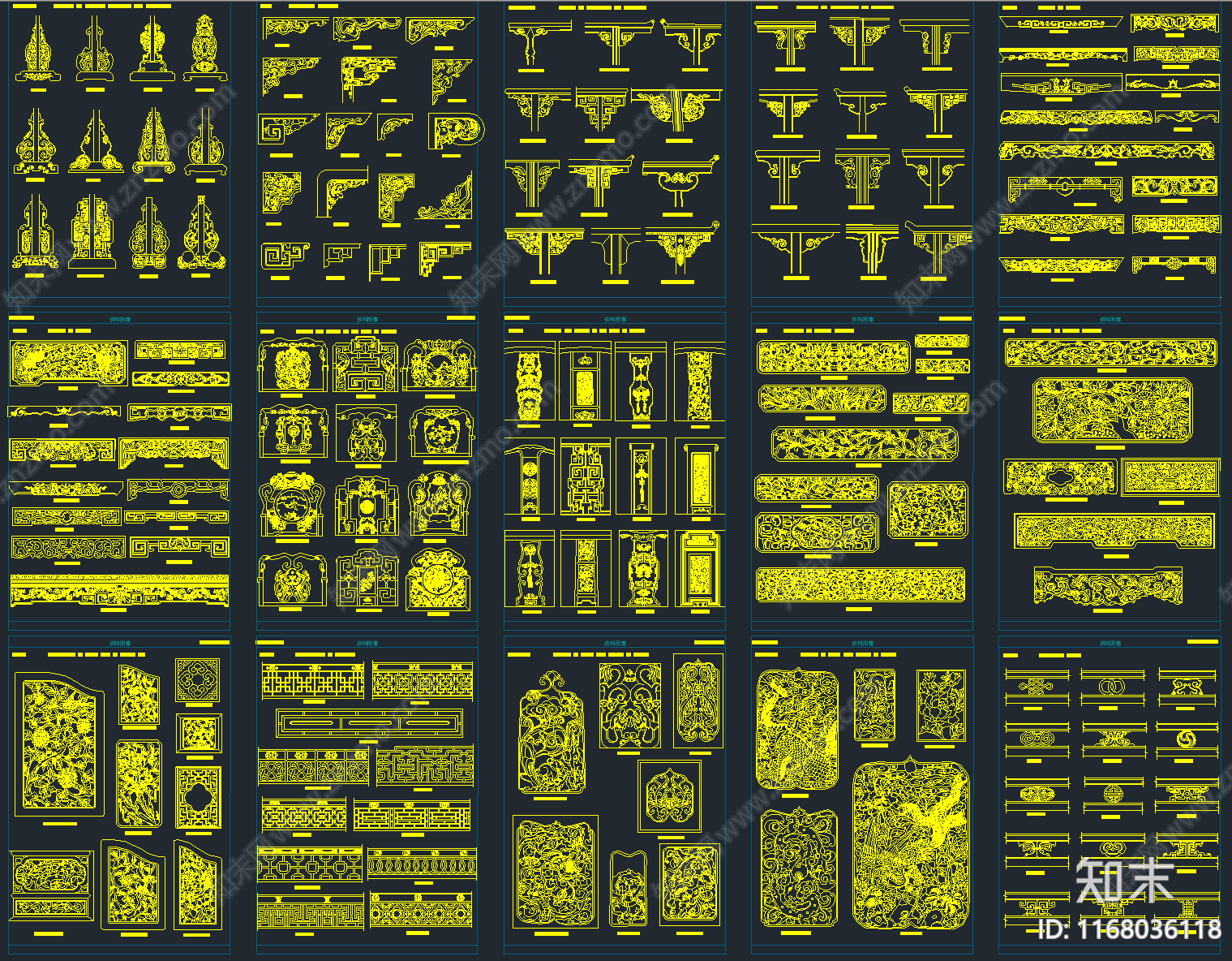 中式法式欧式雕花图案构件CAD图库施工图下载【ID:1168036118】