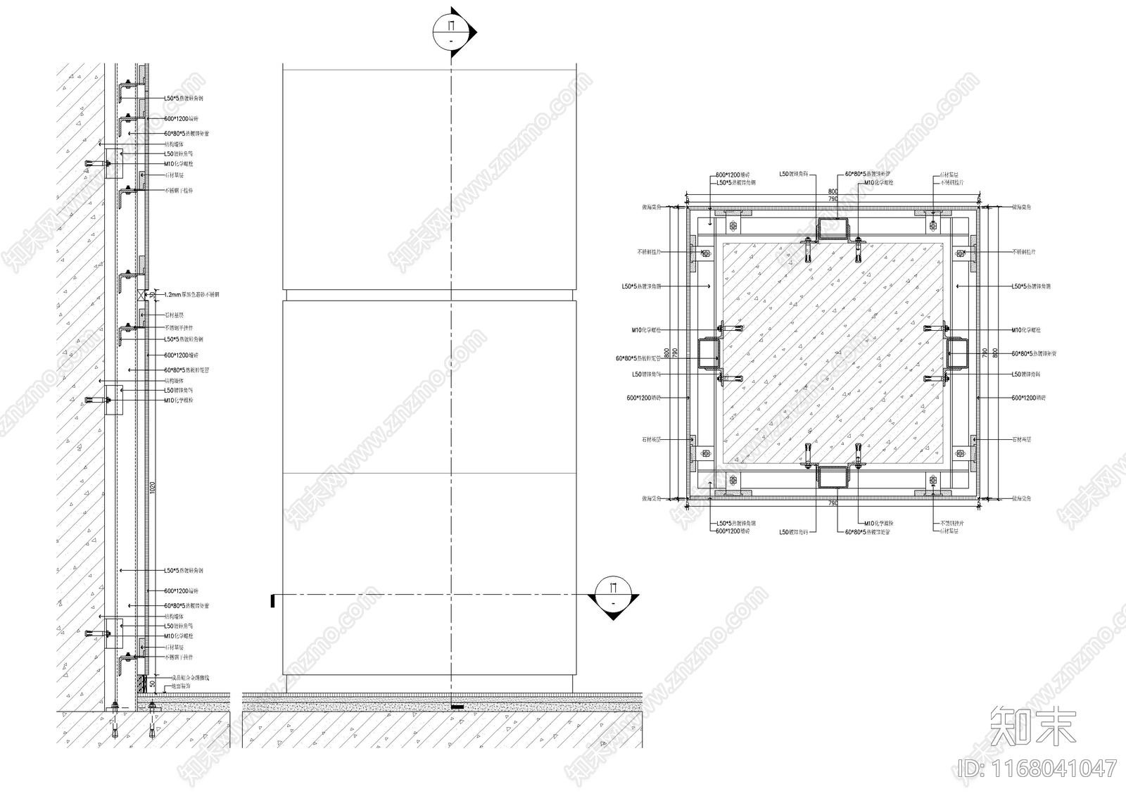 现代墙面节点cad施工图下载【ID:1168041047】
