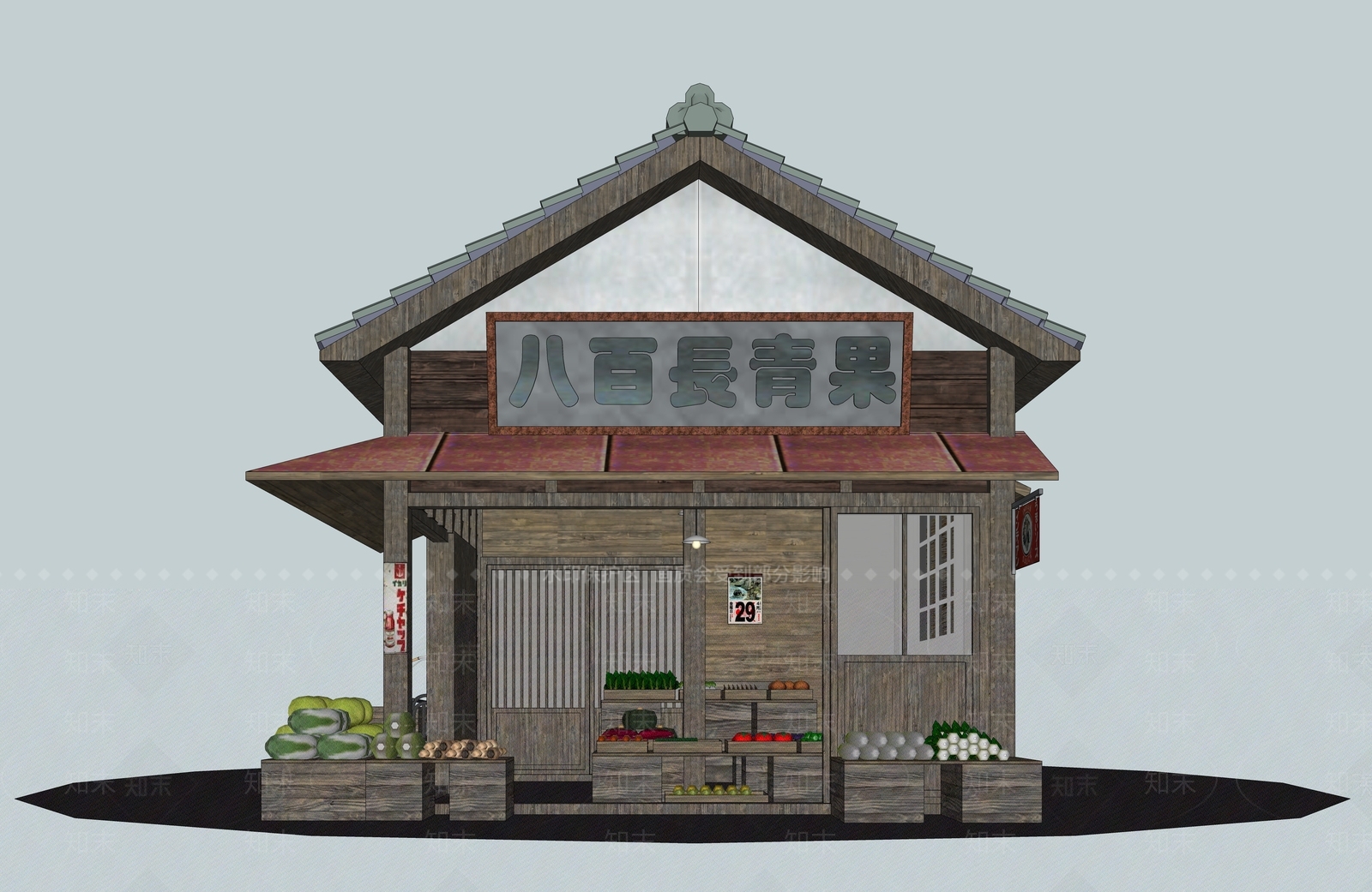 复古日式农贸市场SU模型下载【ID:1168042621】