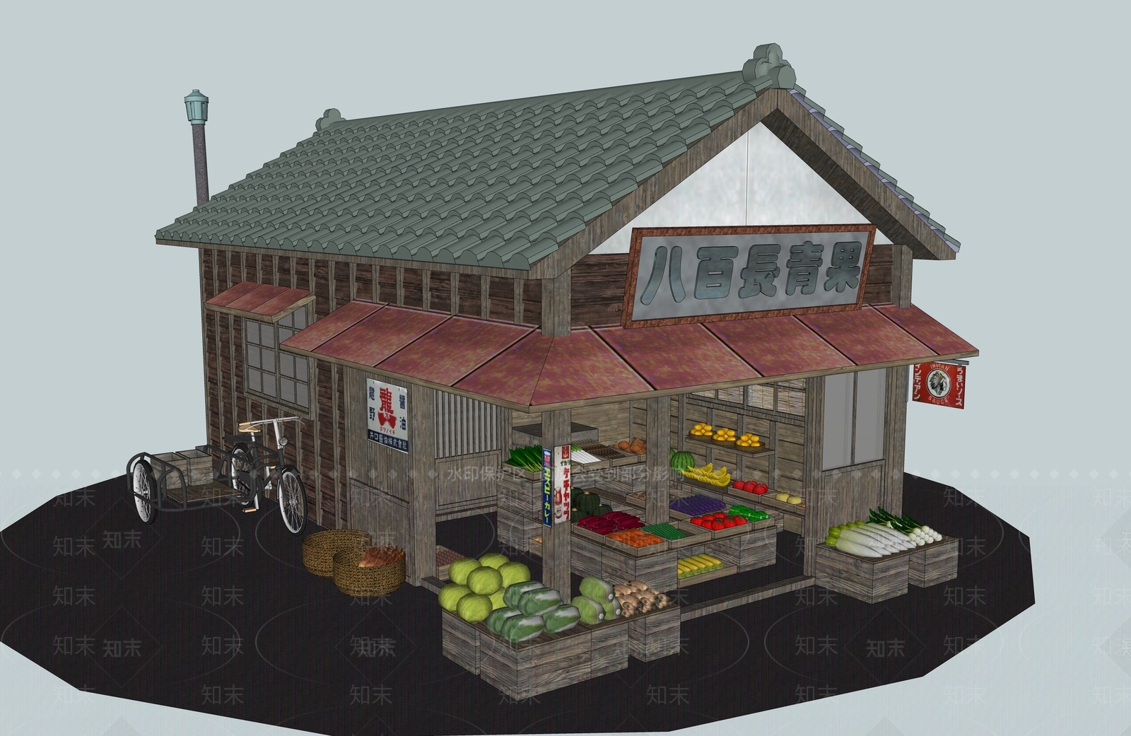 复古日式农贸市场SU模型下载【ID:1168042621】
