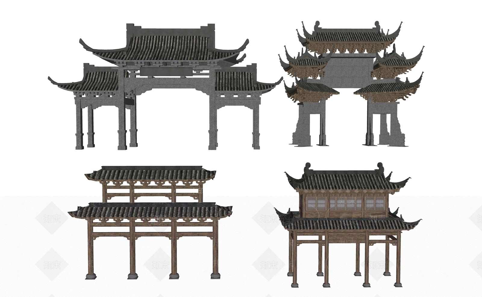 新中式中式牌坊牌楼SU模型下载【ID:1168042756】