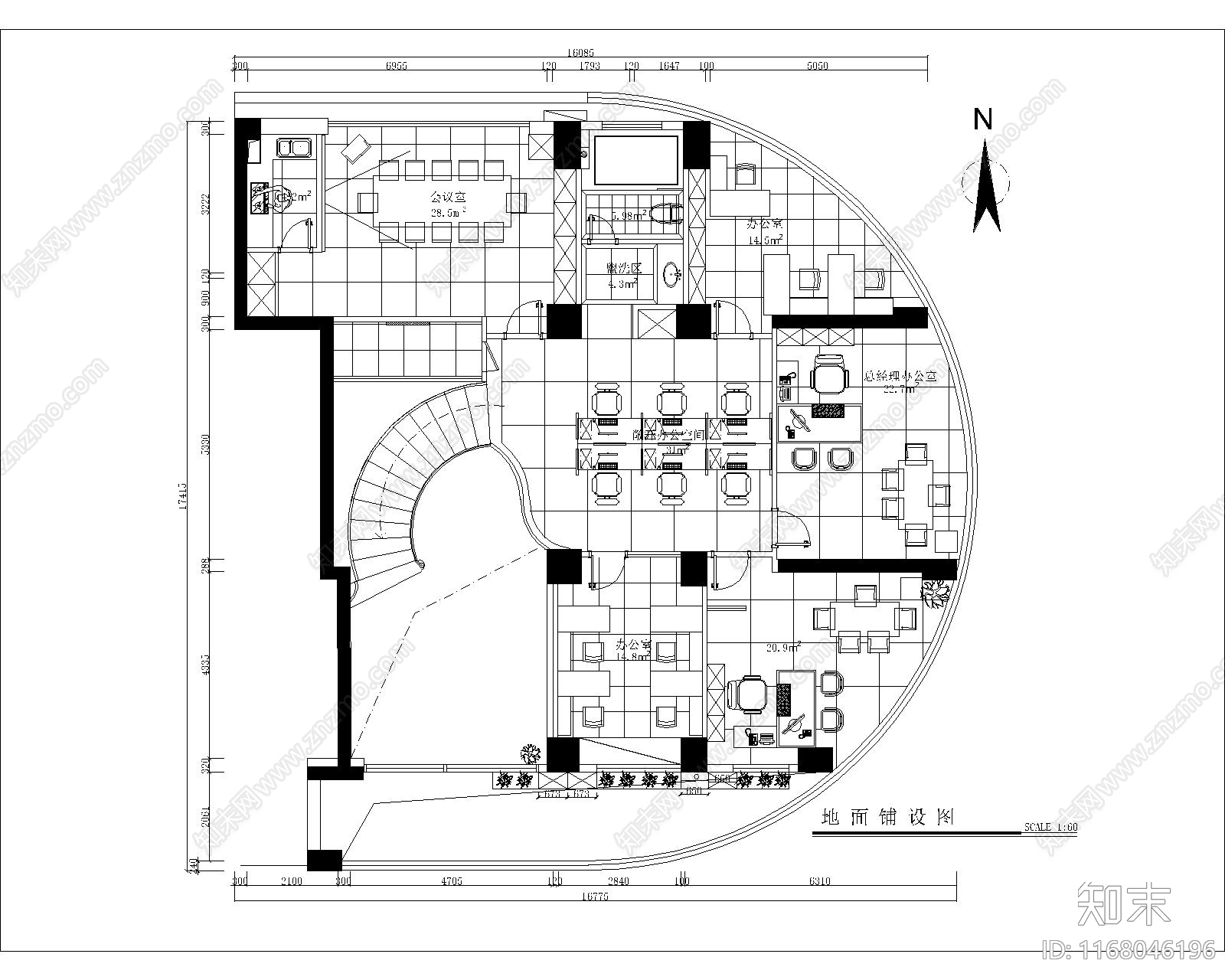 现代整体办公空间cad施工图下载【ID:1168046196】