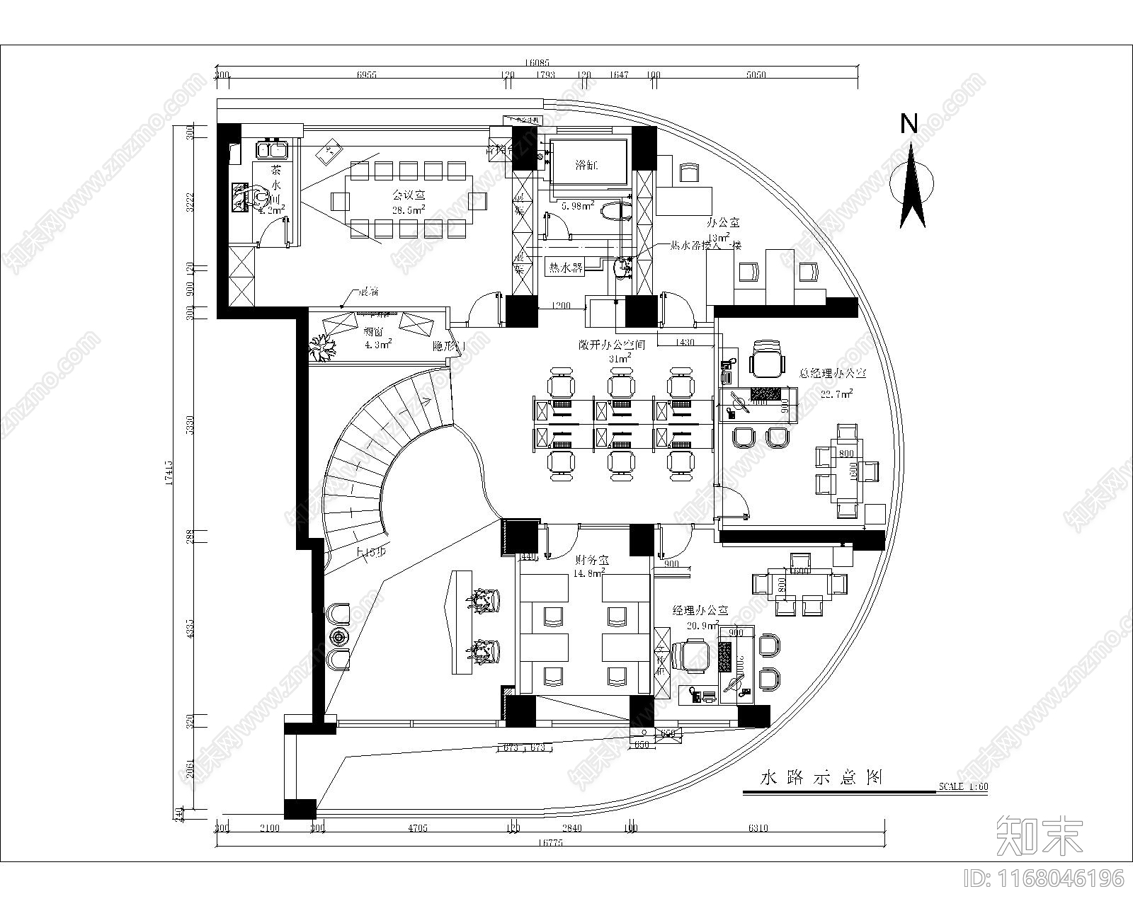 现代整体办公空间cad施工图下载【ID:1168046196】
