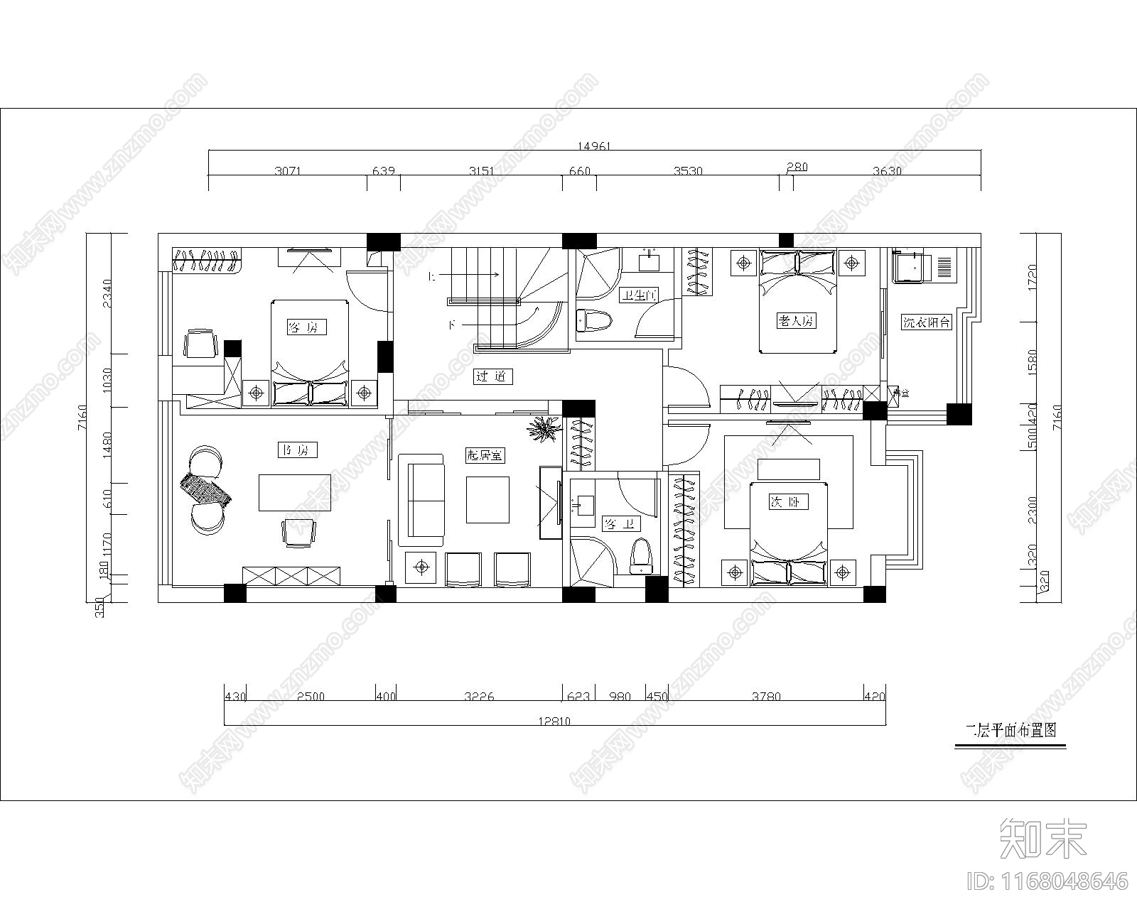 整体家装空间施工图下载【ID:1168048646】