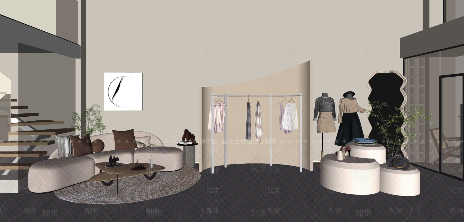 现代侘寂服装店SU模型下载【ID:1168055407】