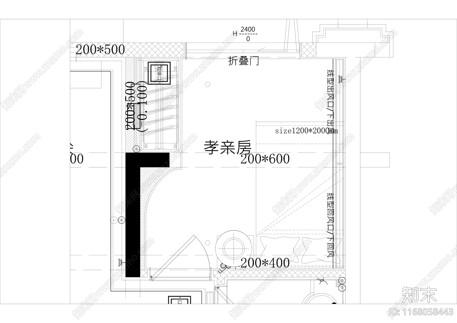 侘寂卧室施工图下载【ID:1168058443】