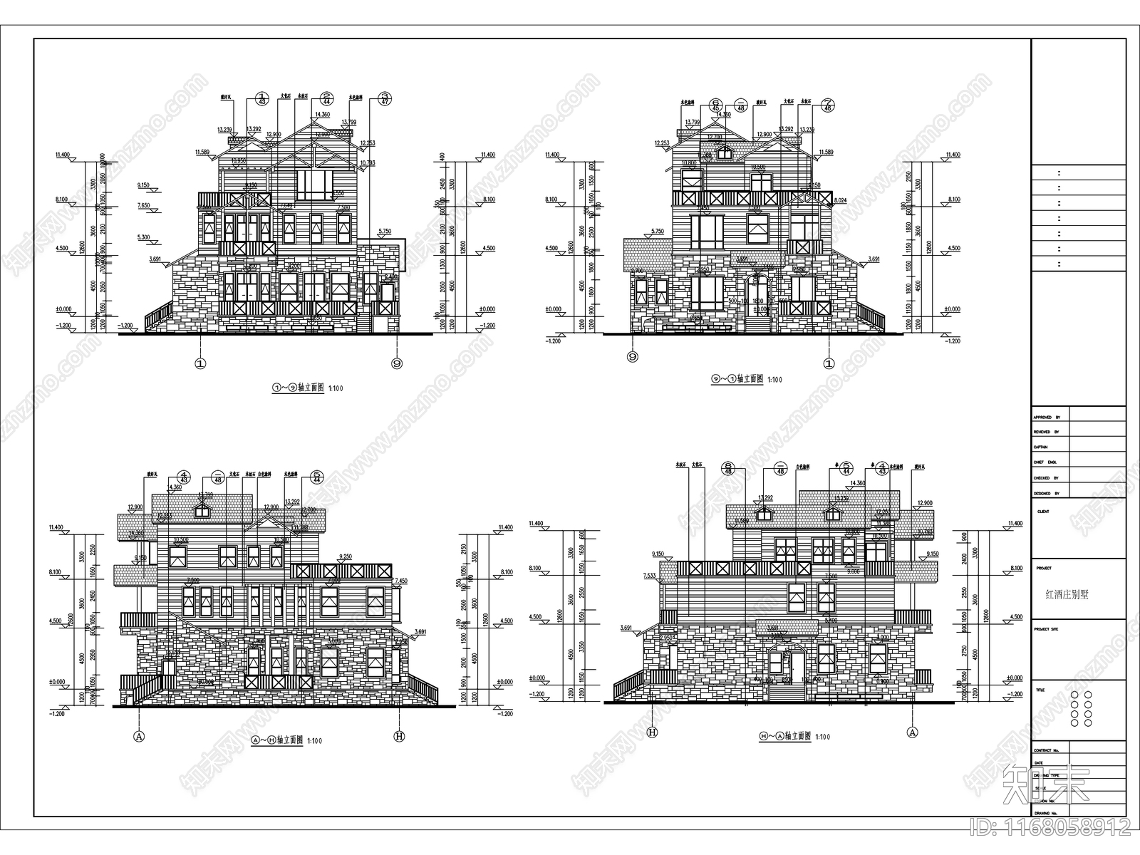 法式复古别墅建筑施工图下载【ID:1168058912】