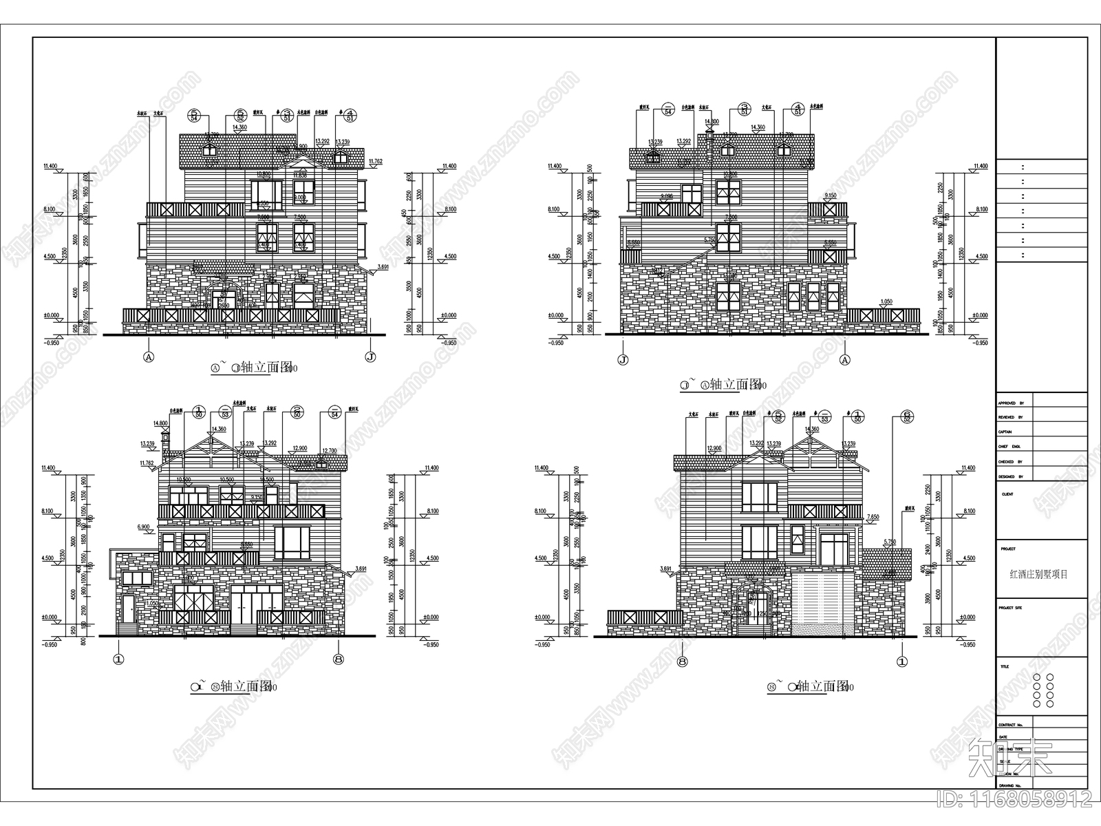 法式复古别墅建筑施工图下载【ID:1168058912】