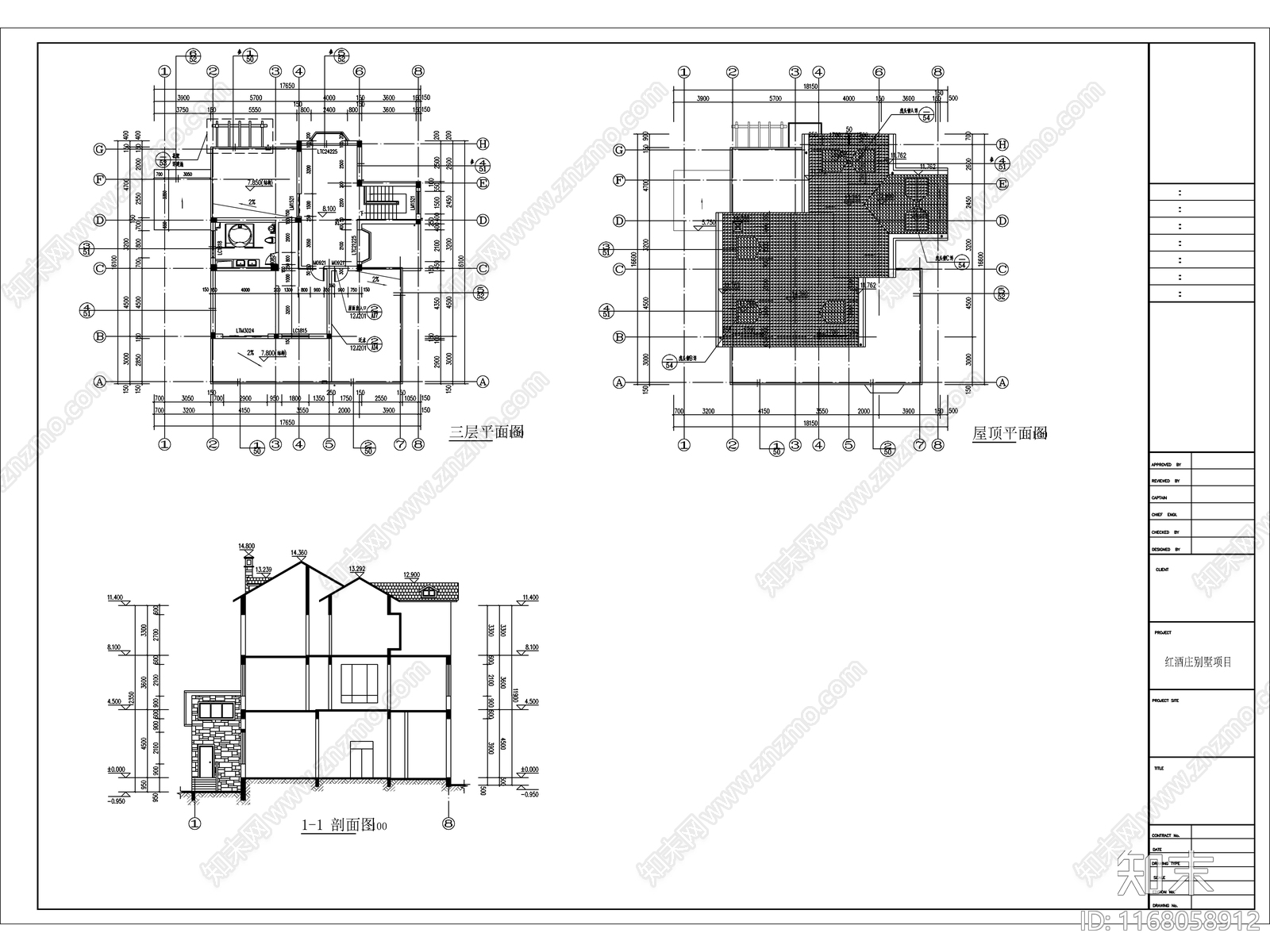 法式复古别墅建筑施工图下载【ID:1168058912】