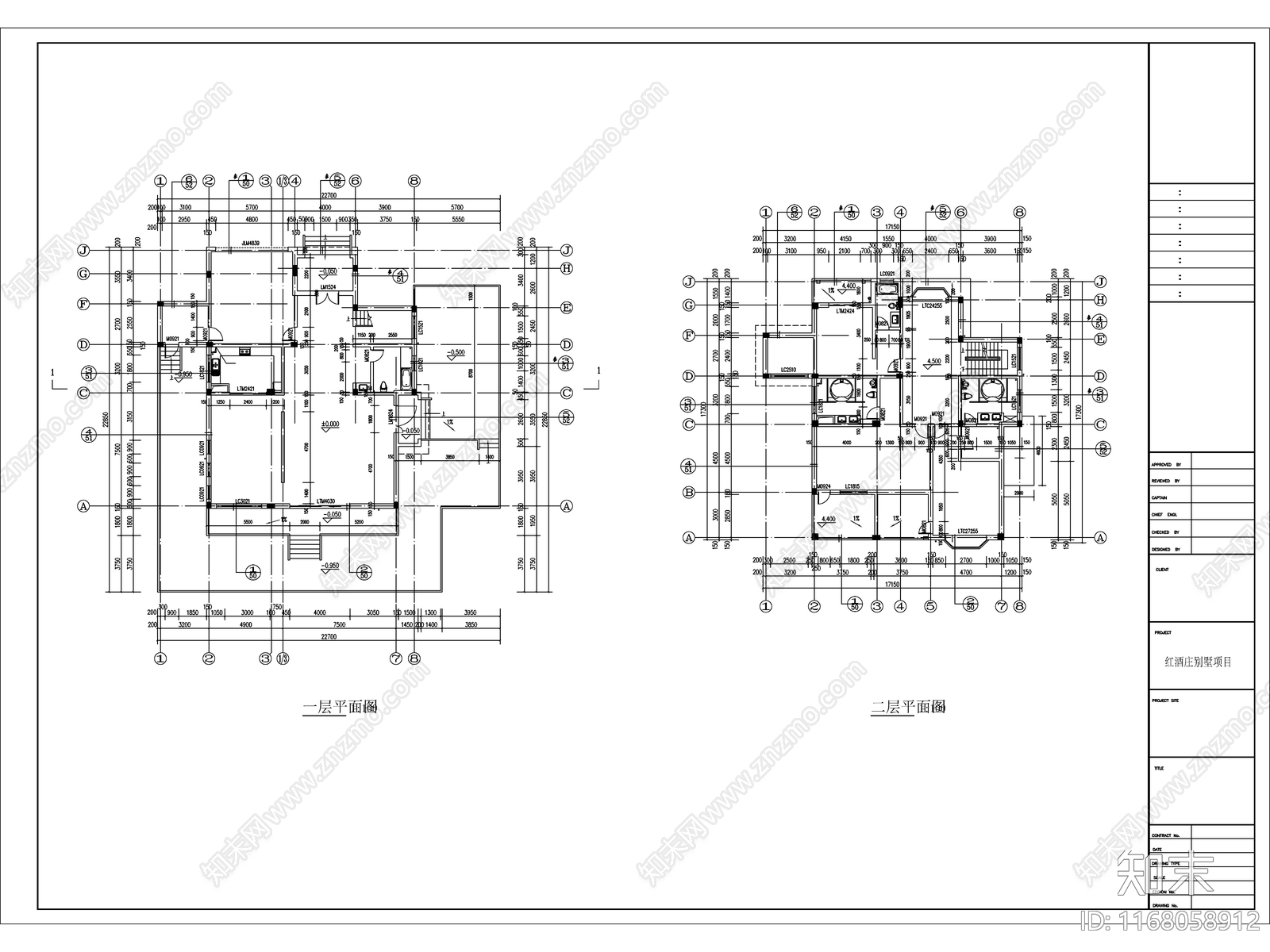 法式复古别墅建筑施工图下载【ID:1168058912】