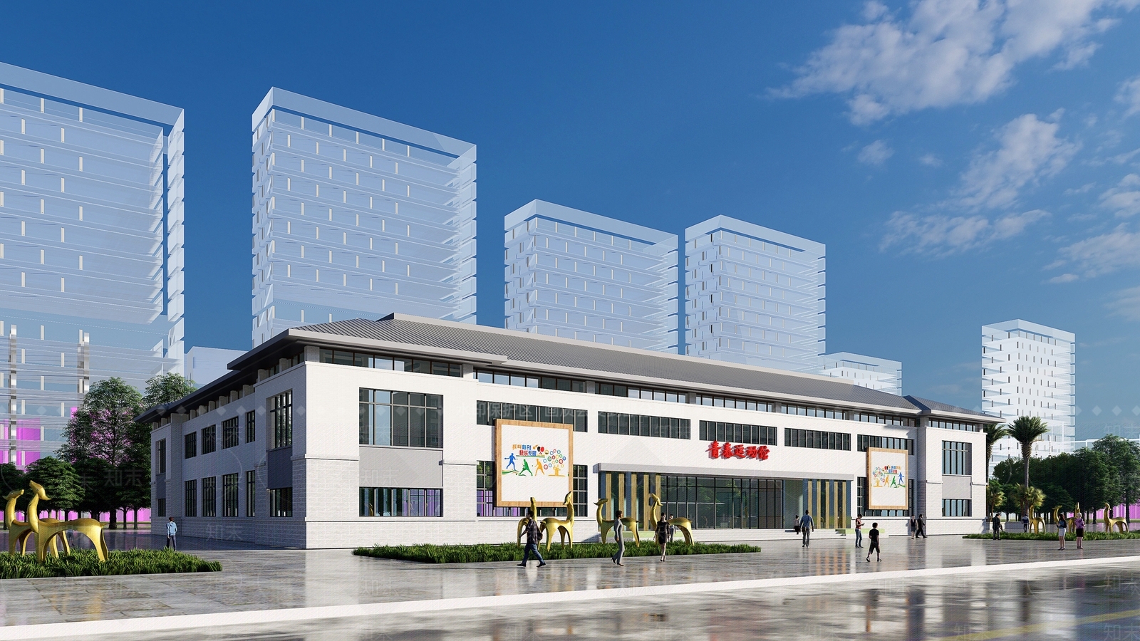 新中式图书馆建筑SU模型下载【ID:1168059726】