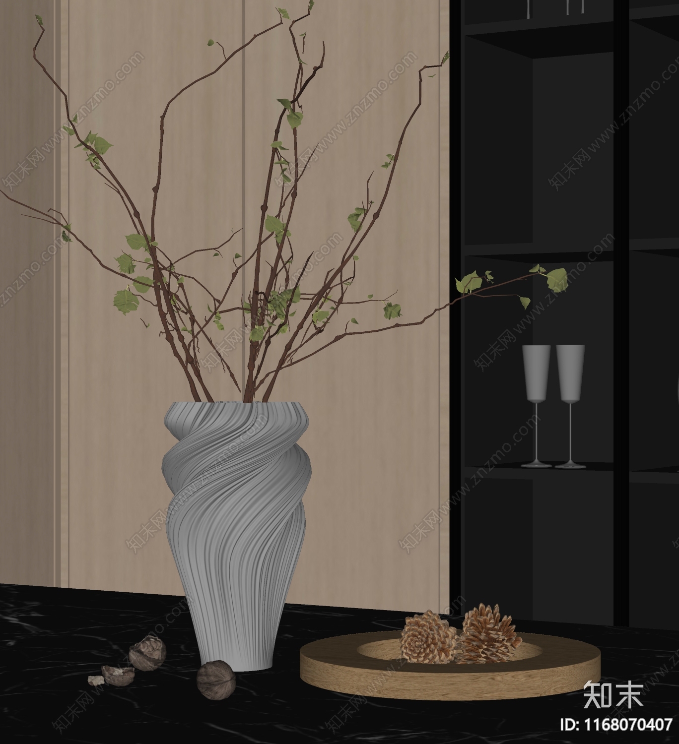 现代新中式花艺SU模型下载【ID:1168070407】