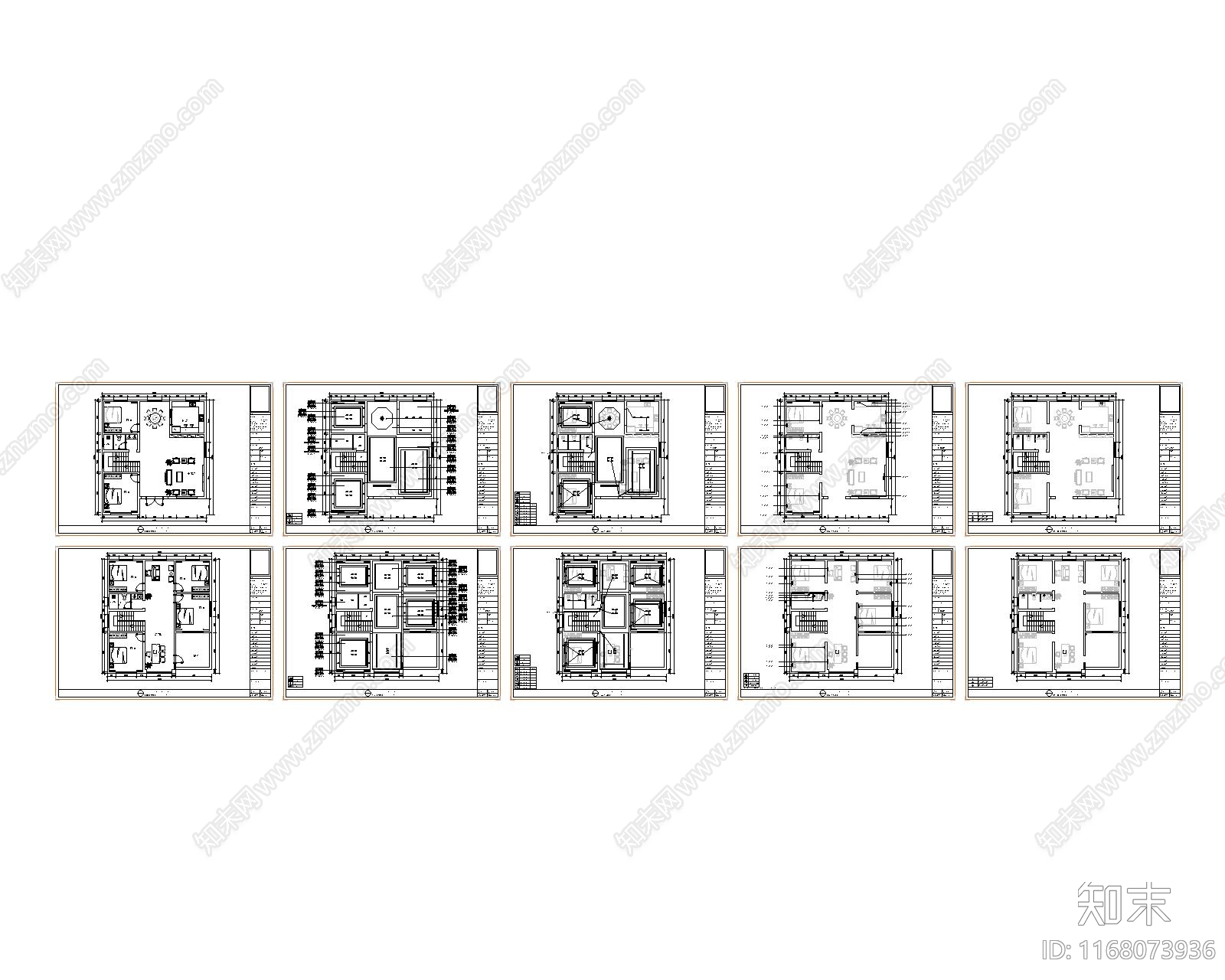 现代新中式别墅建筑cad施工图下载【ID:1168073936】