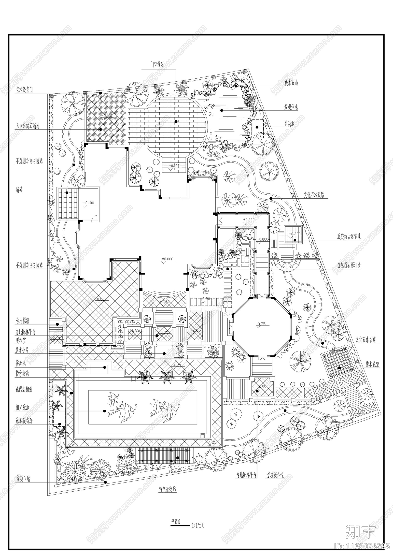 现代庭院cad施工图下载【ID:1168076285】