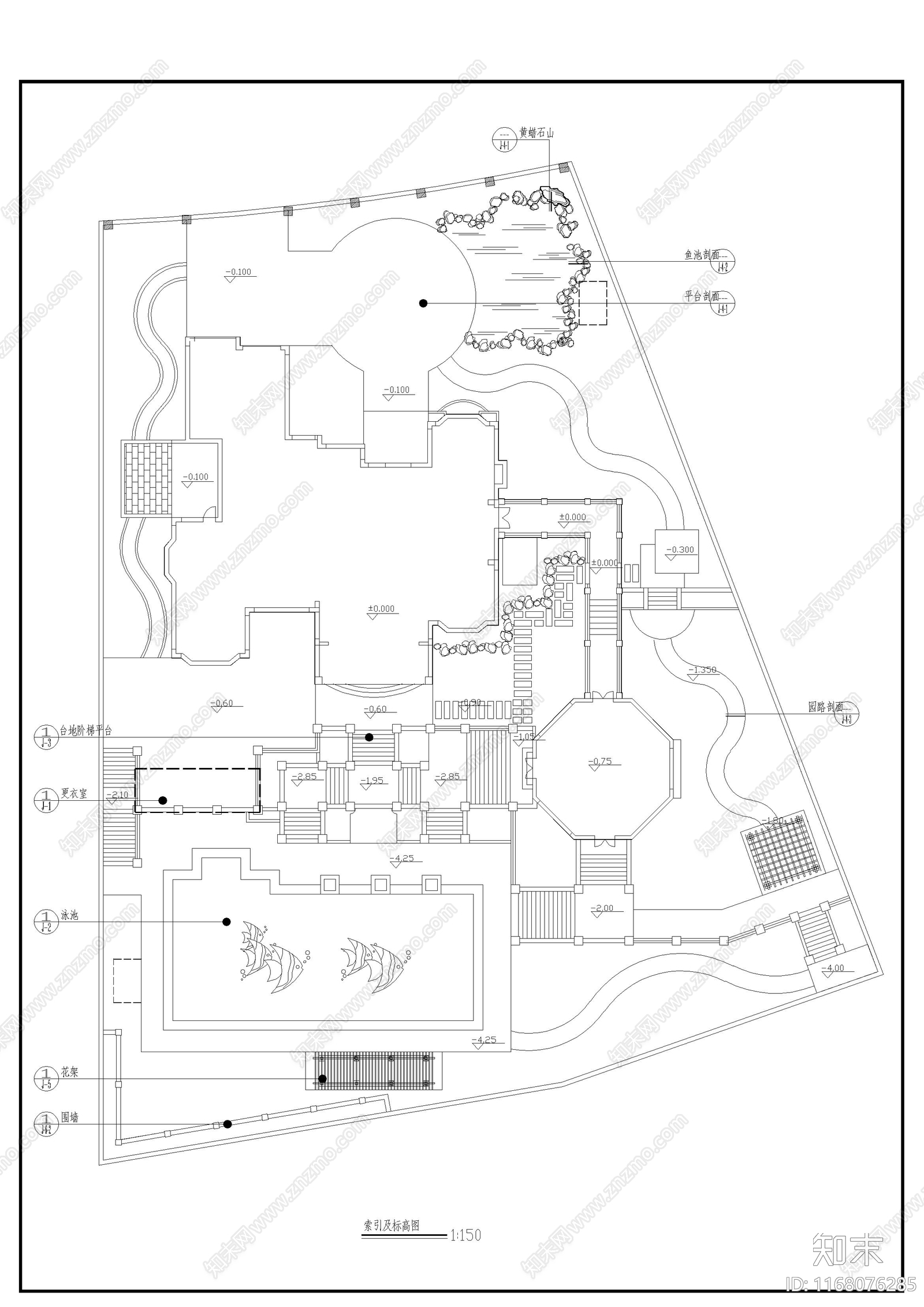 现代庭院cad施工图下载【ID:1168076285】