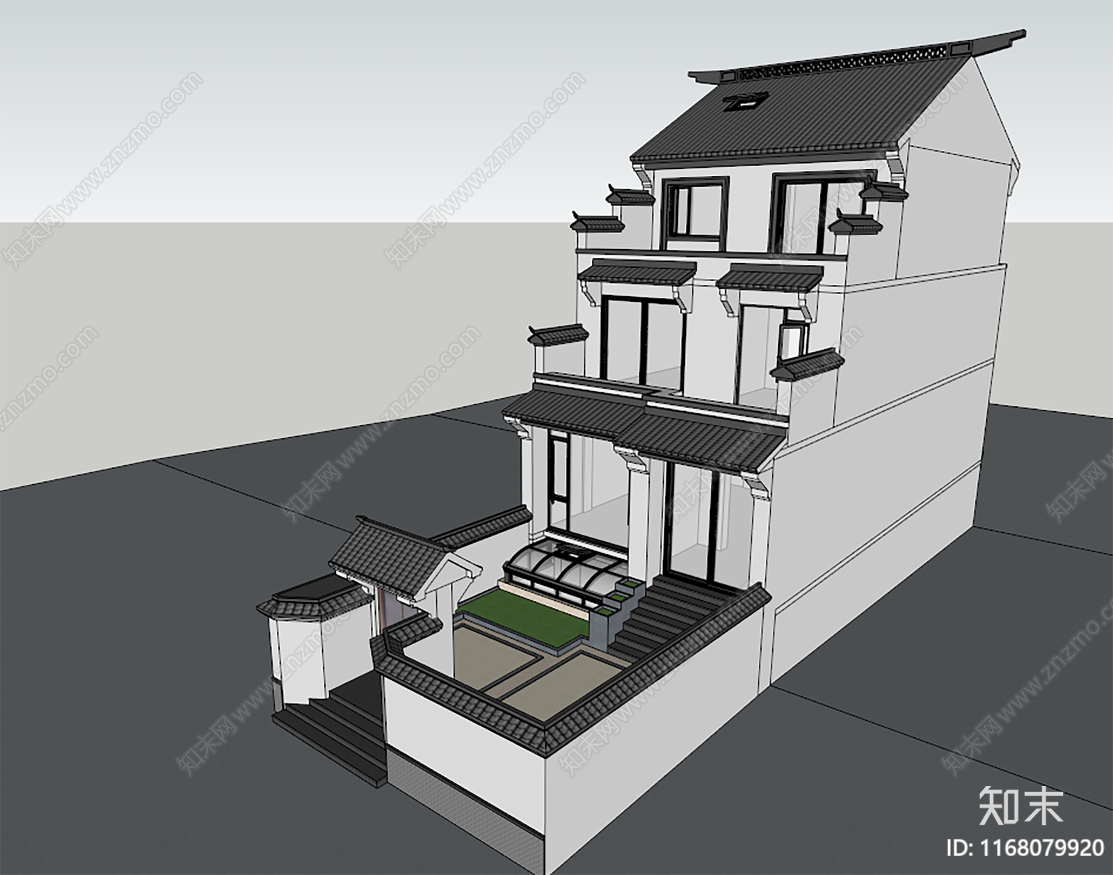 新中式别墅SU模型下载【ID:1168079920】