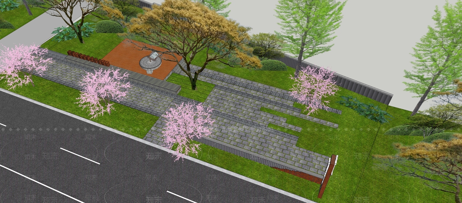 新中式中式广场景观SU模型下载【ID:1168080023】