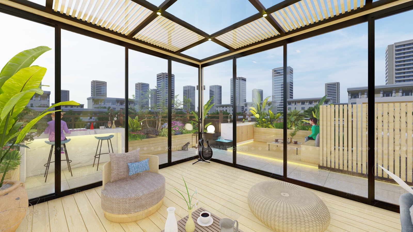 现代轻奢屋顶花园SU模型下载【ID:1168085987】