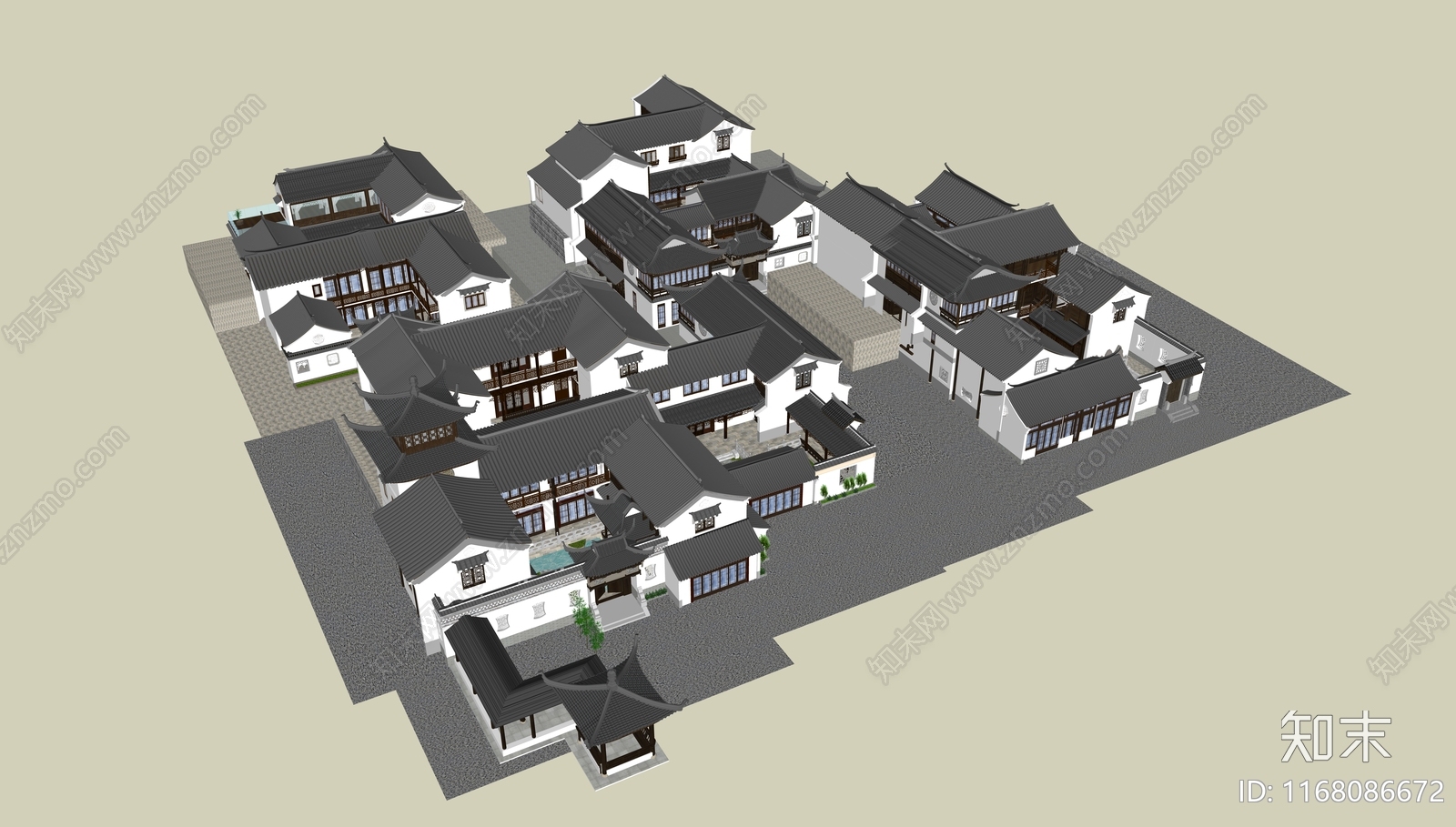 中式四合院SU模型下载【ID:1168086672】