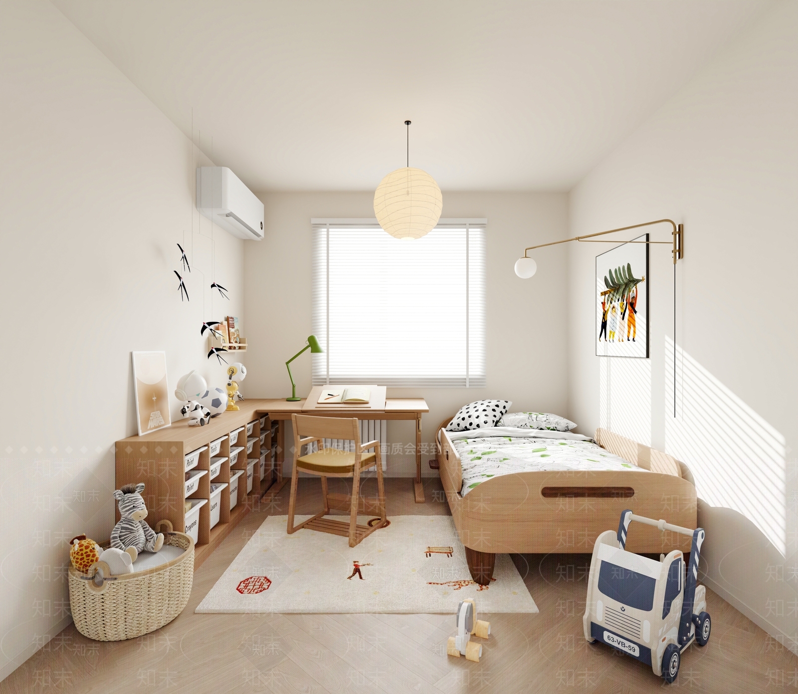 北欧原木通用儿童房3D模型下载【ID:1168089705】