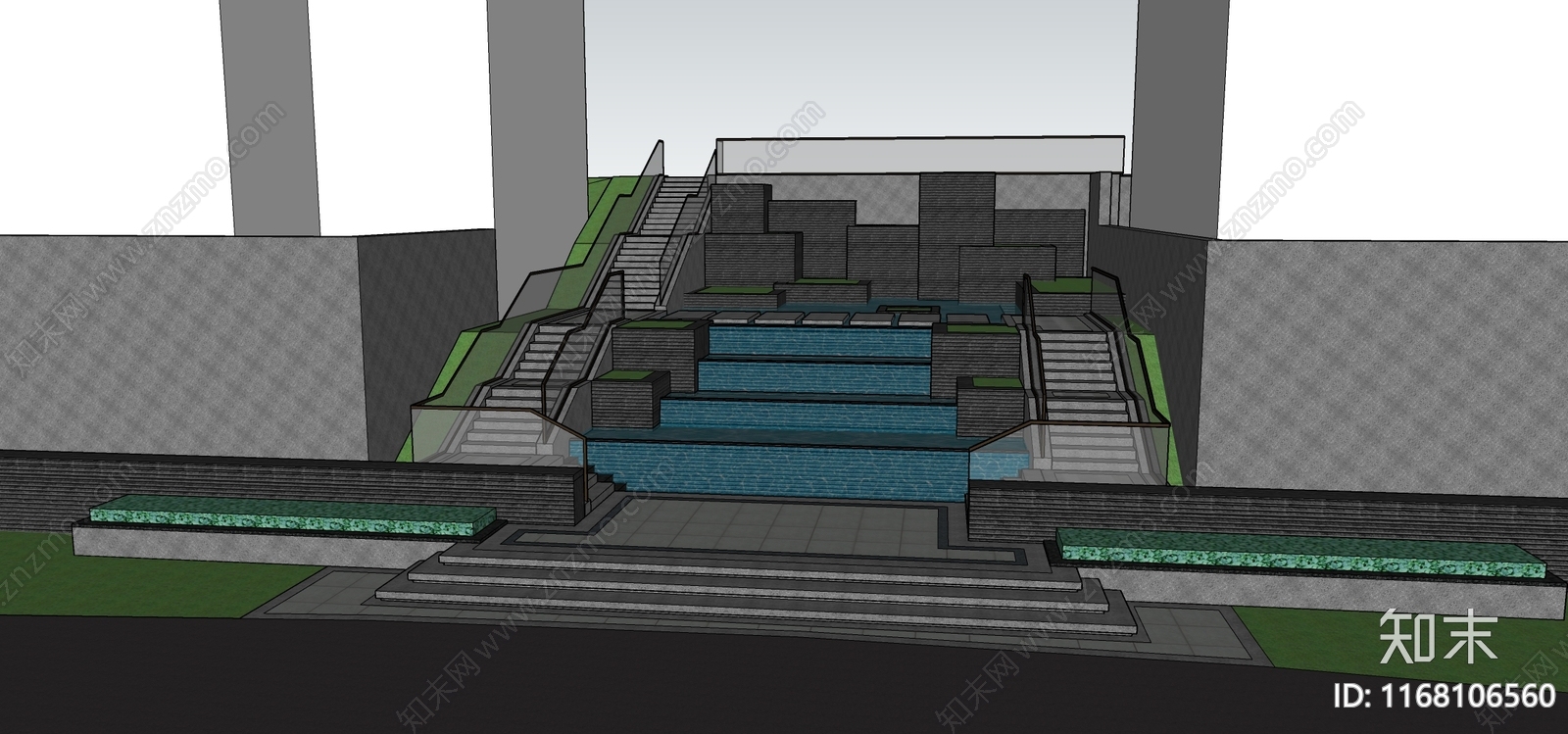 新中式台阶景观SU模型下载【ID:1168106560】