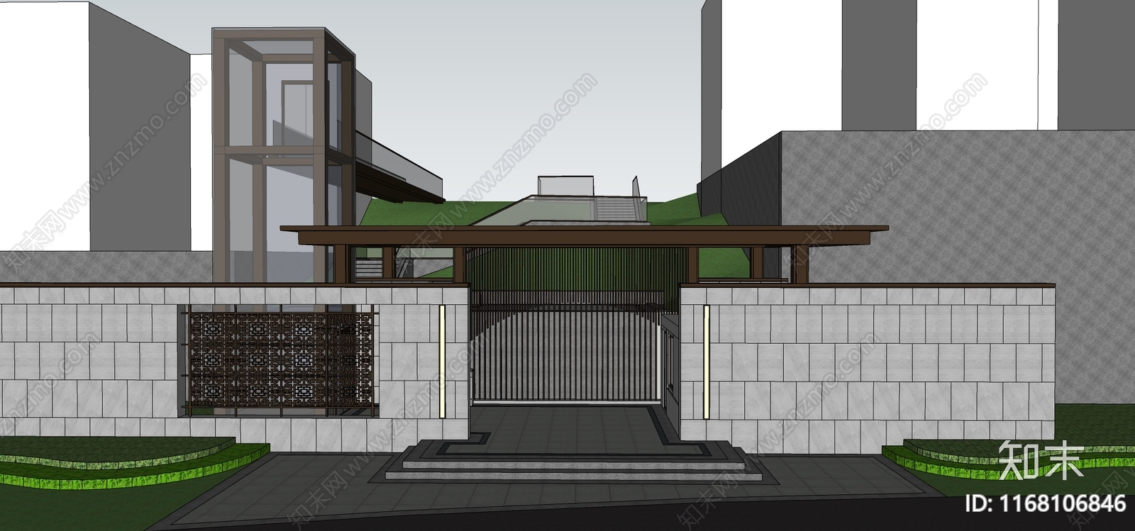 新中式入口大门SU模型下载【ID:1168106846】