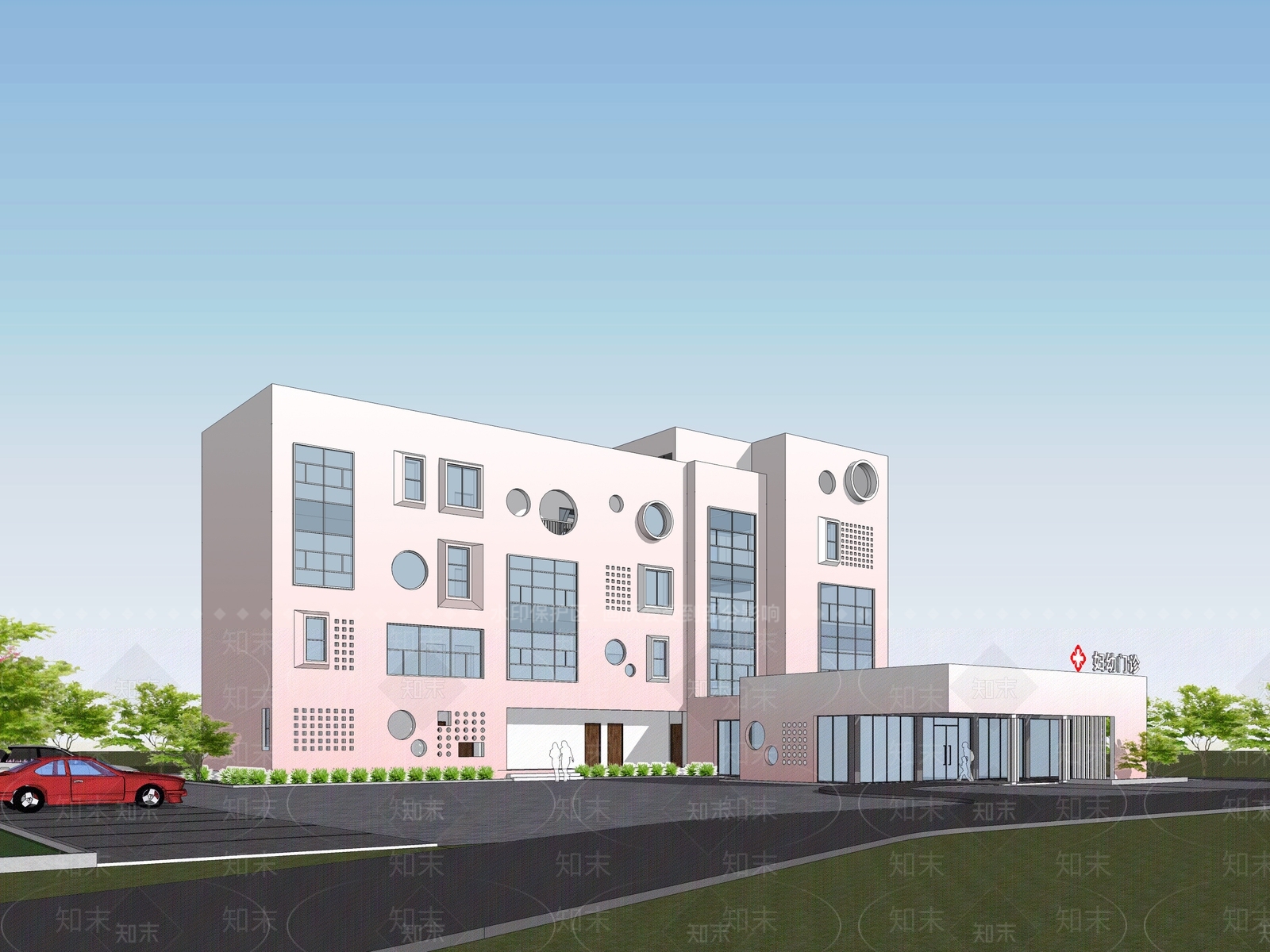 现代医院建筑SU模型下载【ID:1168119939】