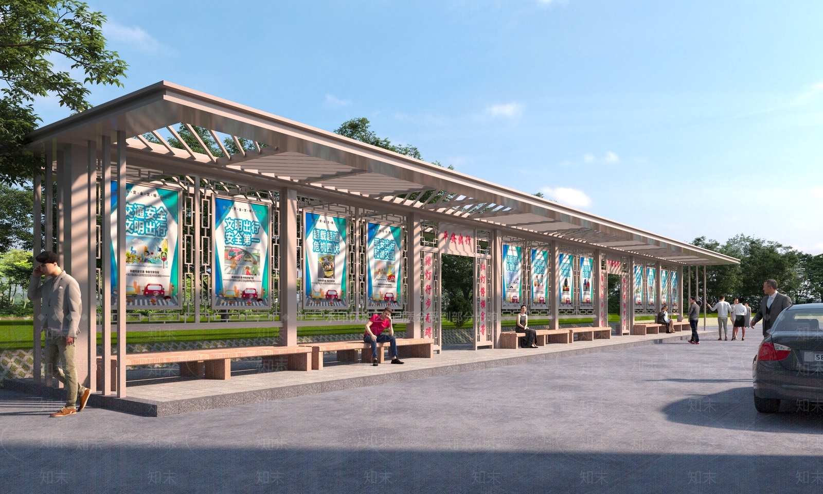 新中式中式廊架3D模型下载【ID:1168122973】