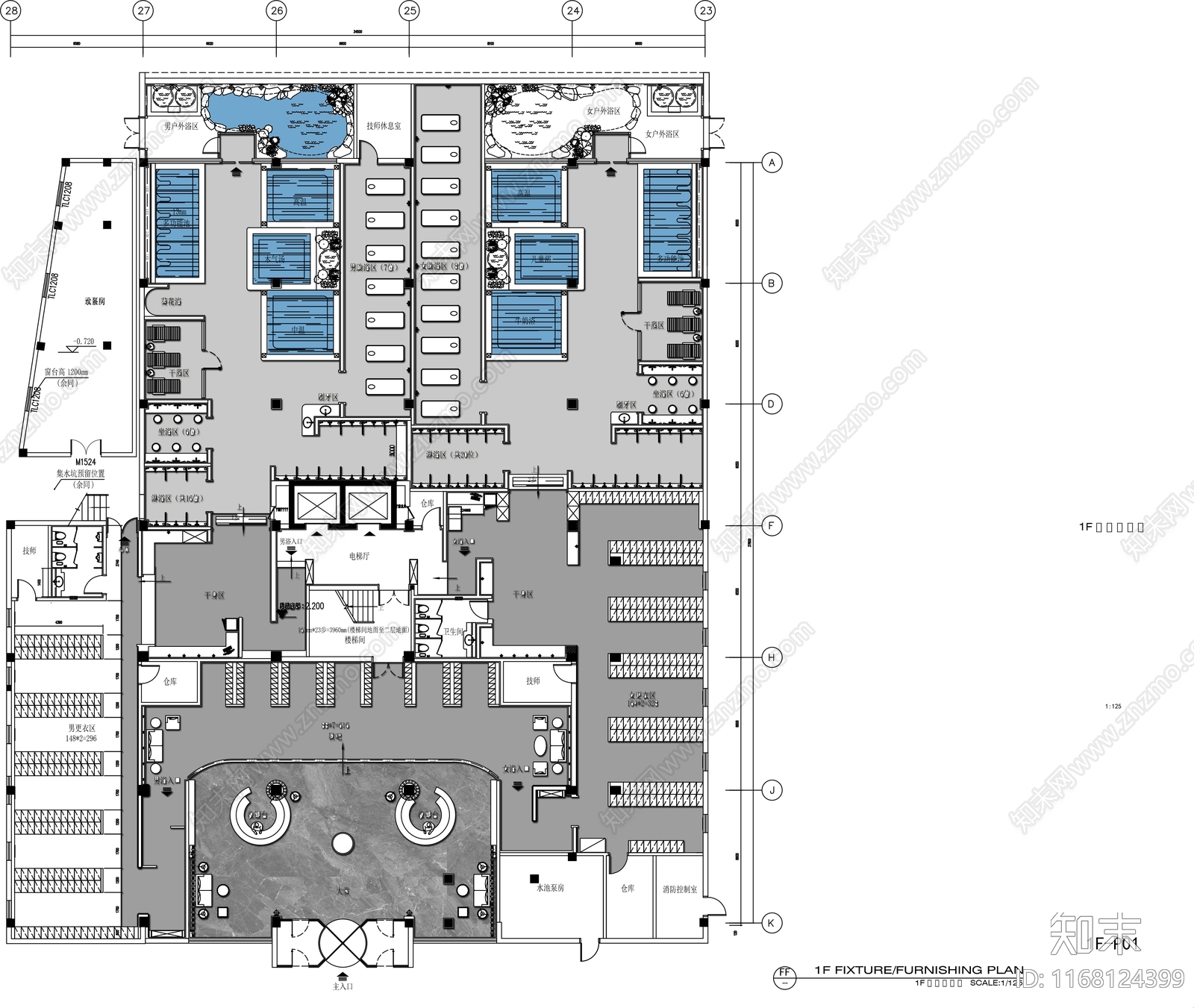 现代轻奢洗浴中心施工图下载【ID:1168124399】