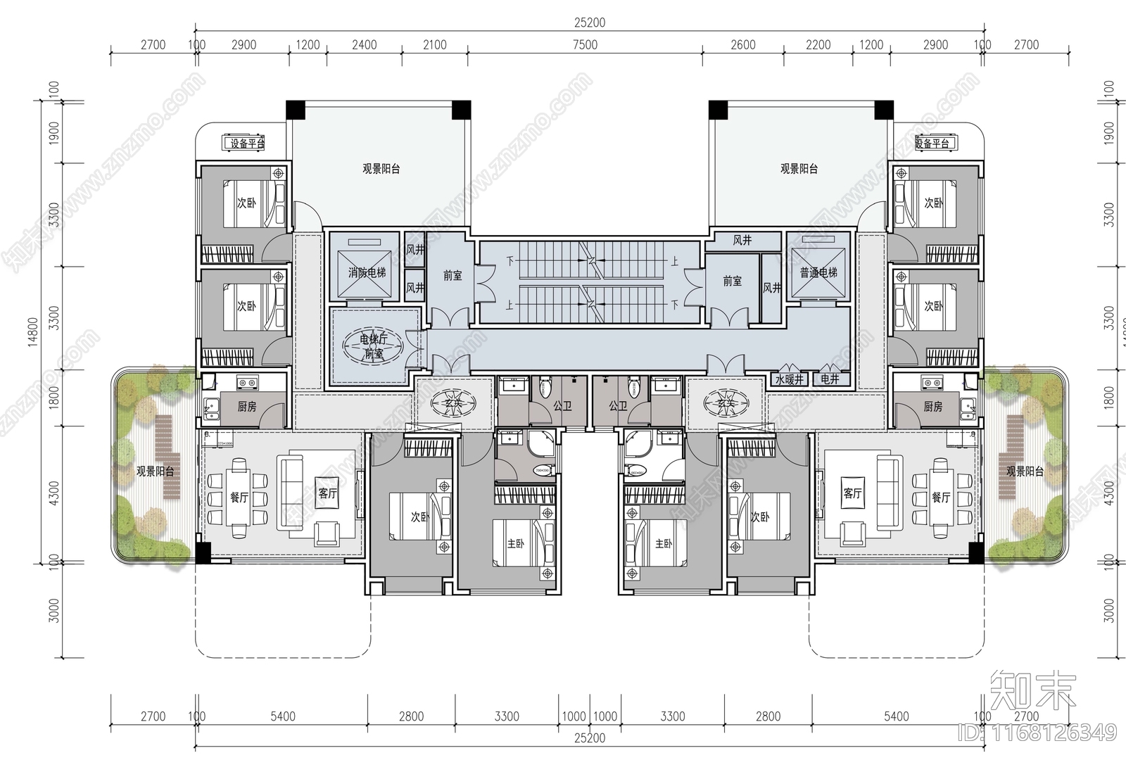 现代住宅楼建筑施工图下载【ID:1168126349】