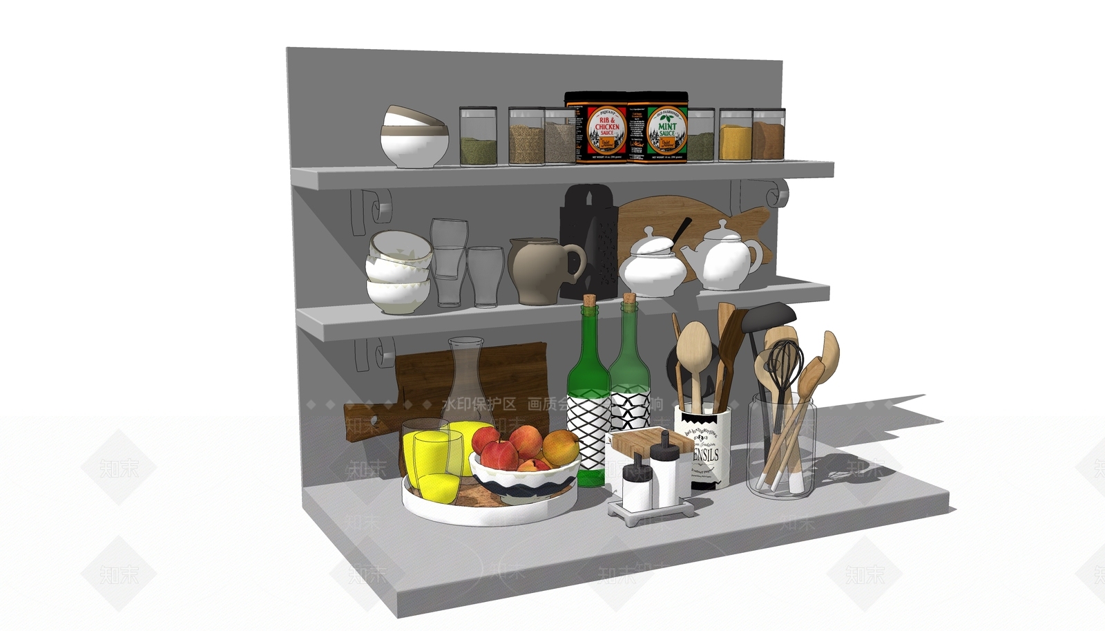 厨房用品组合SU模型下载【ID:1168128586】