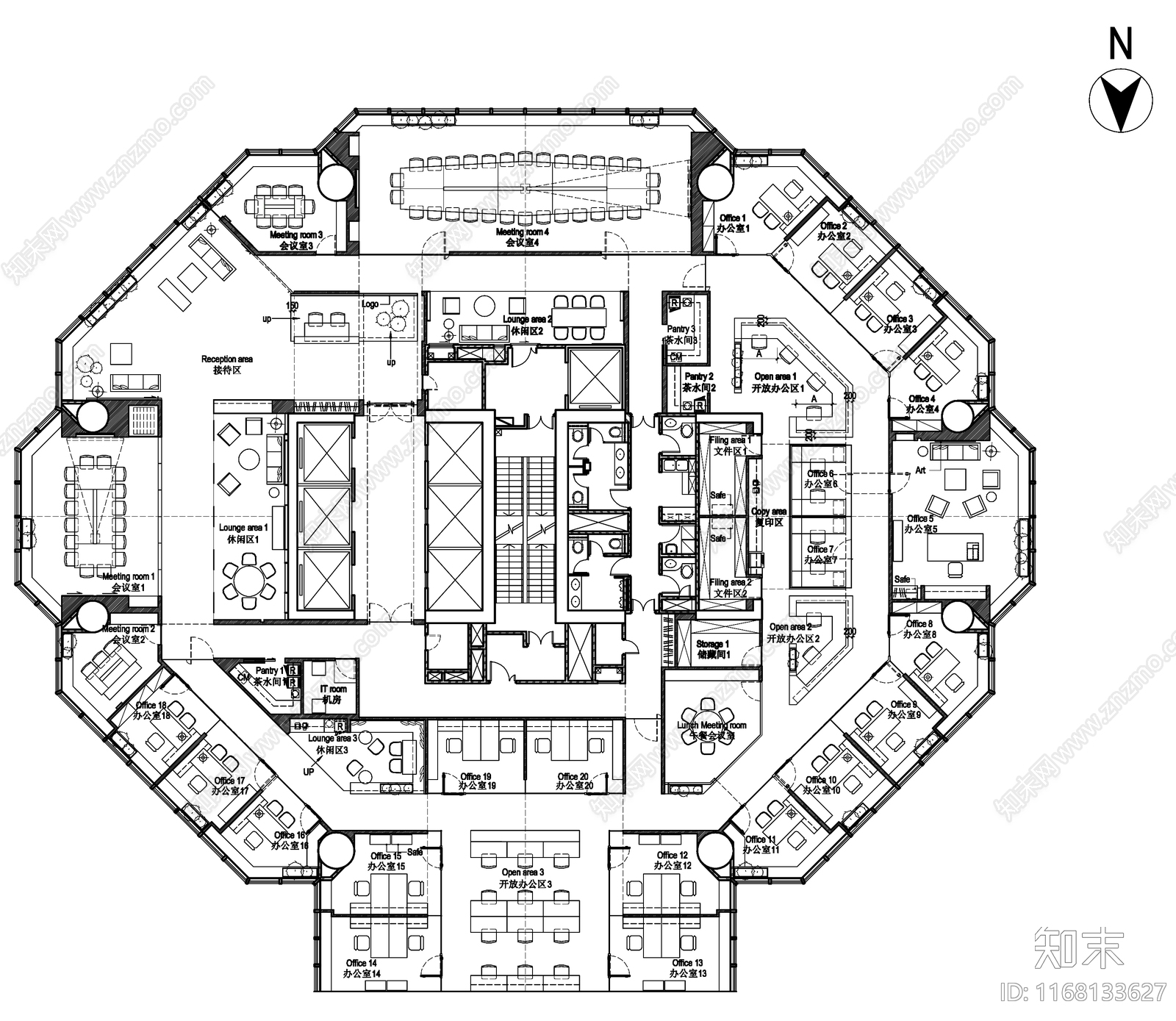 现代办公室cad施工图下载【ID:1168133627】