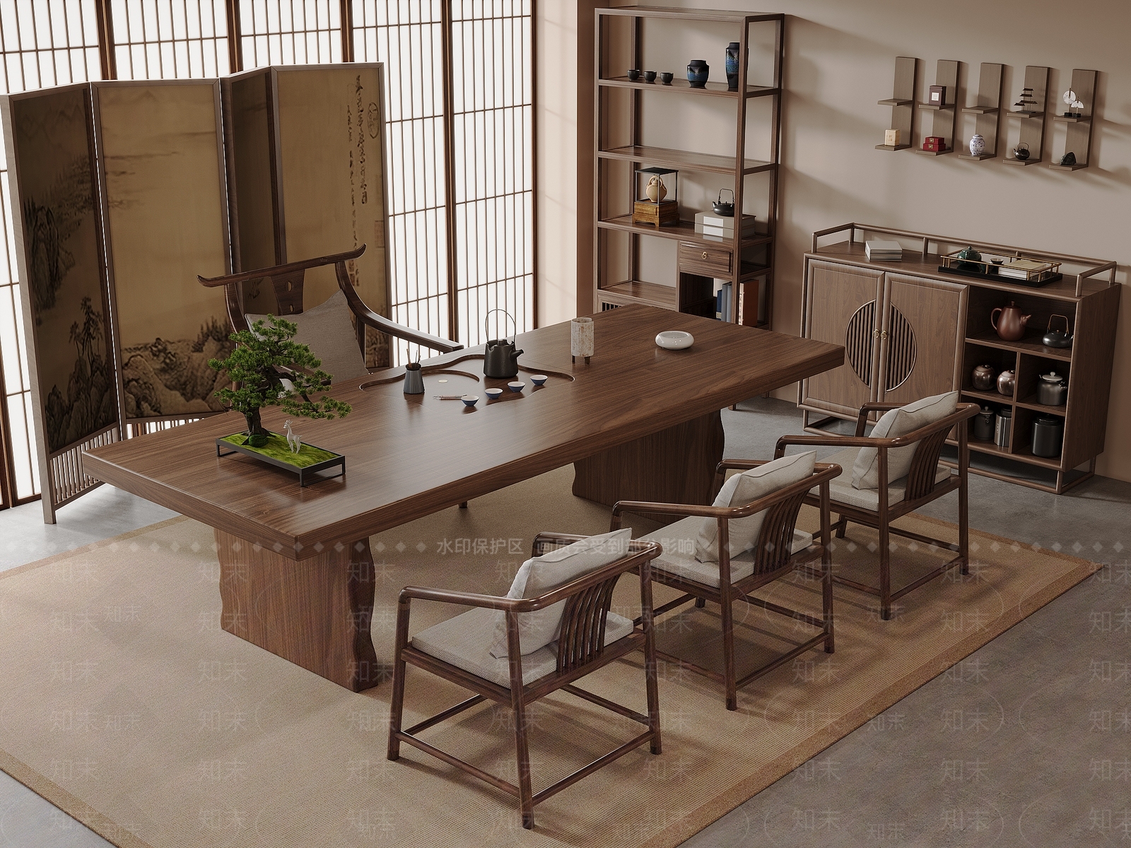 新中式中古茶室3D模型下载【ID:1168138323】