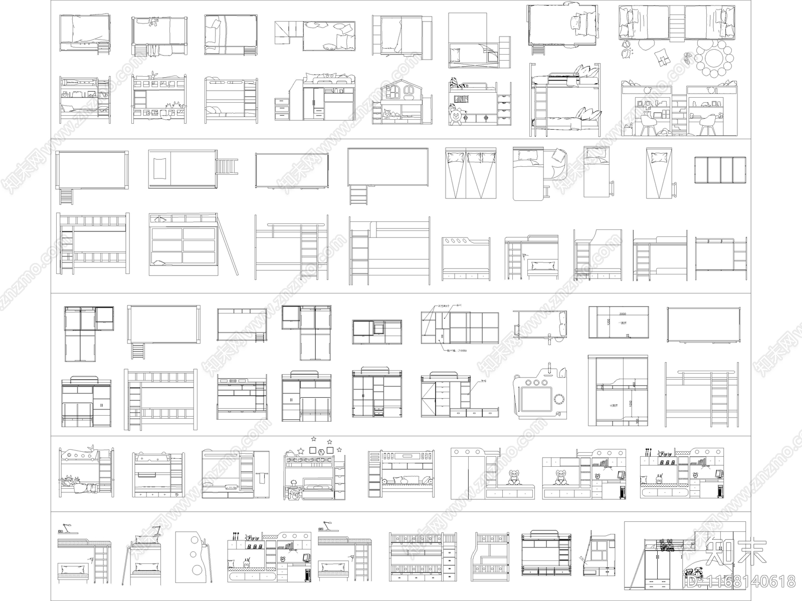 2024年最新上下床高低床儿童床CAD图库施工图下载【ID:1168140618】