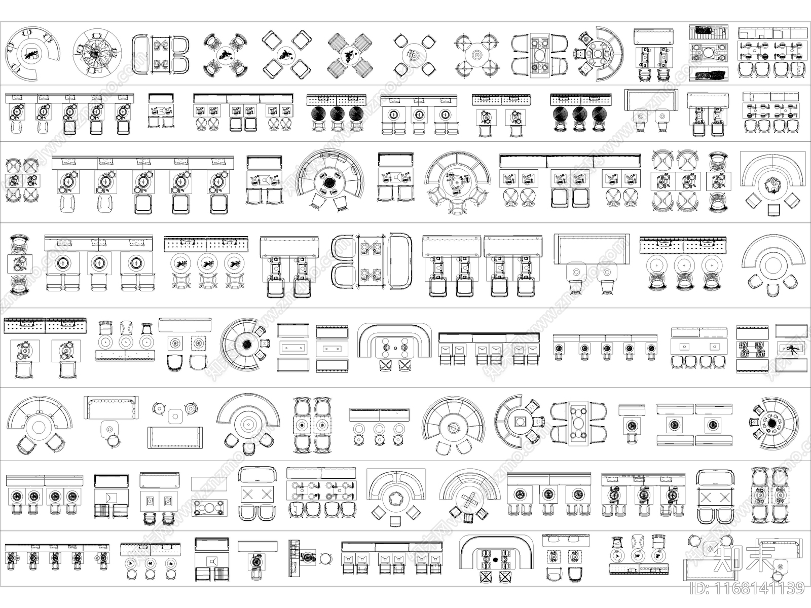 2024年最新餐饮空间卡座沙发餐桌椅家具CAD图库施工图下载【ID:1168141139】