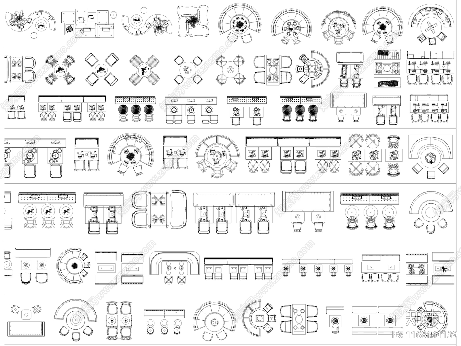 2024年最新餐饮空间卡座沙发餐桌椅家具CAD图库施工图下载【ID:1168141139】