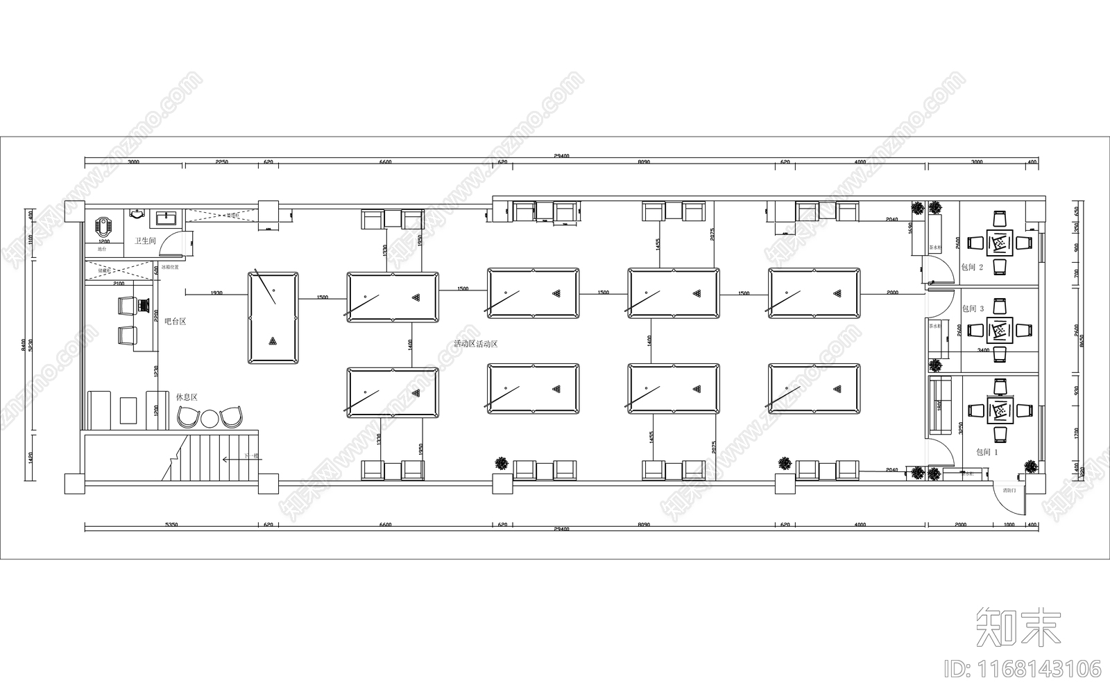 现代台球厅施工图下载【ID:1168143106】