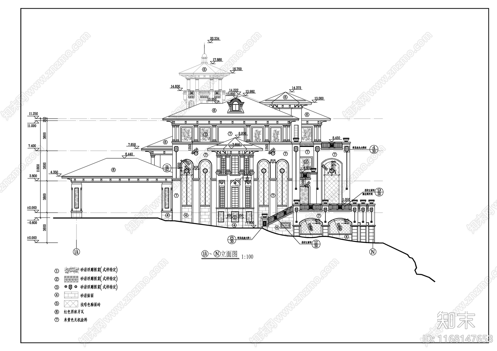 现代简欧别墅建筑施工图下载【ID:1168147653】