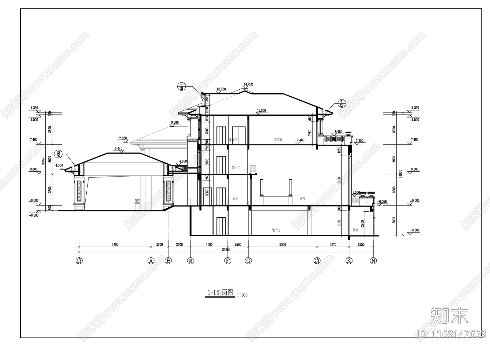 现代简欧别墅建筑施工图下载【ID:1168147653】