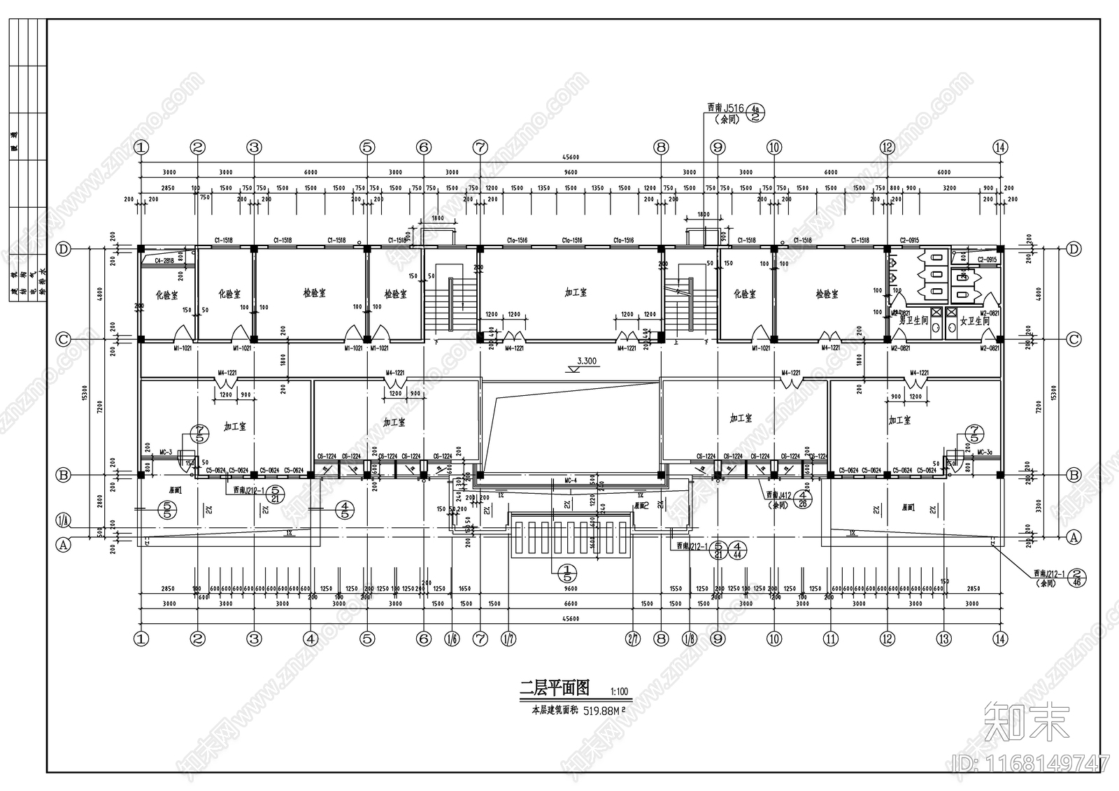 现代办公楼建筑cad施工图下载【ID:1168149747】