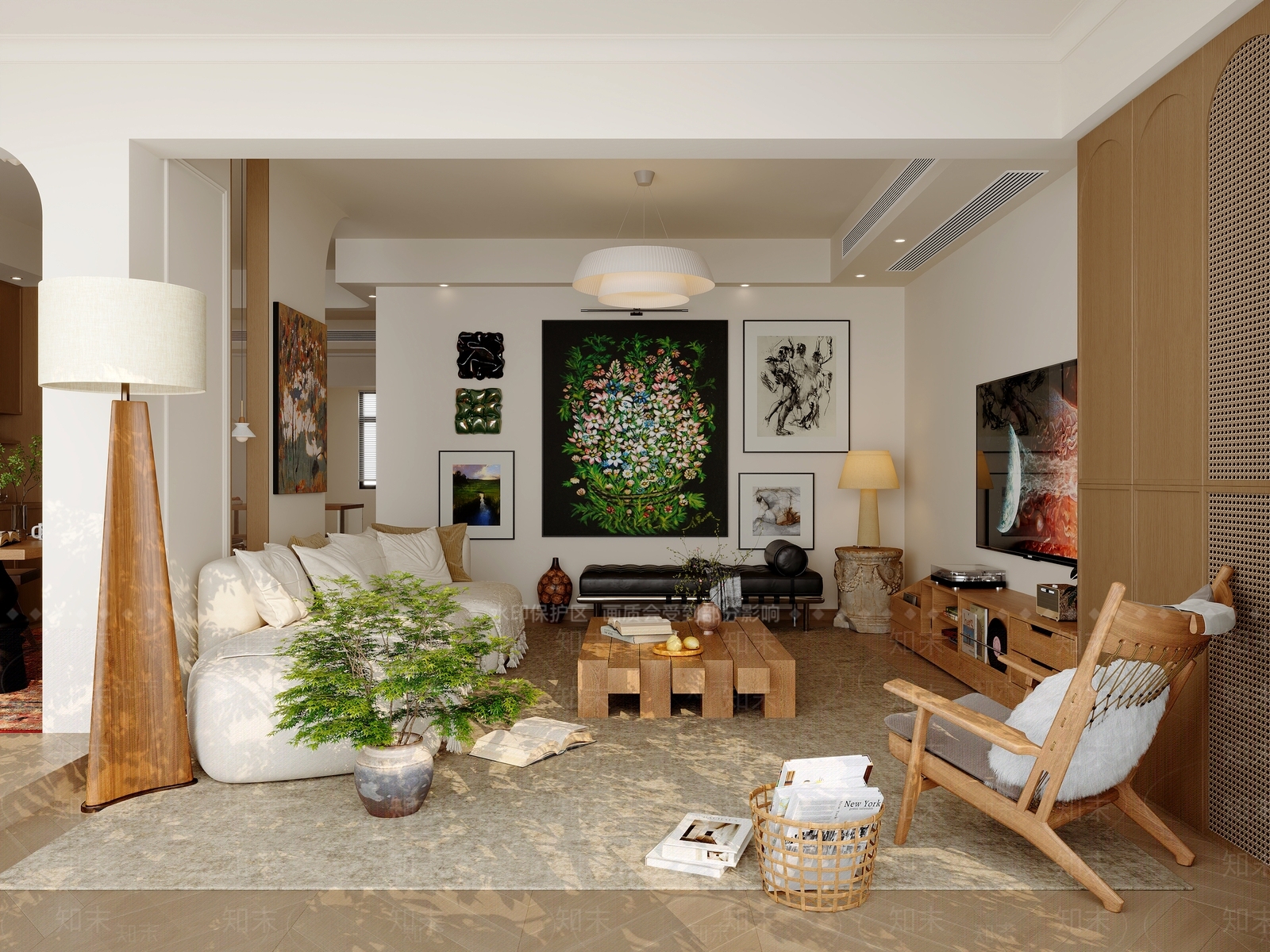 奶油原木客餐厅3D模型下载【ID:1168154419】