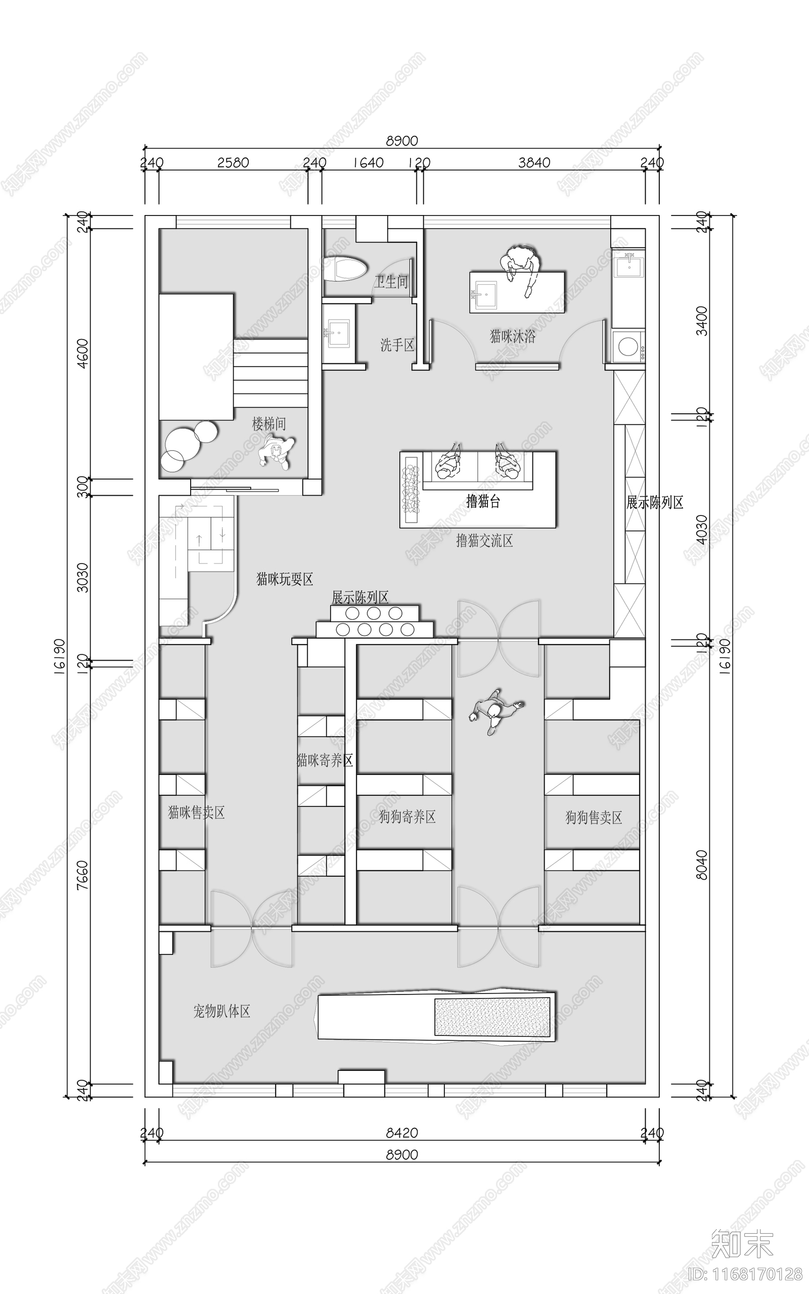 现代宠物店施工图下载【ID:1168170128】