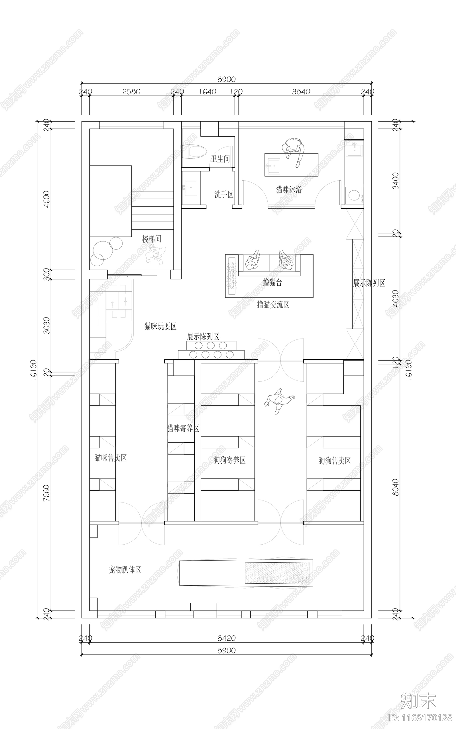 现代宠物店施工图下载【ID:1168170128】