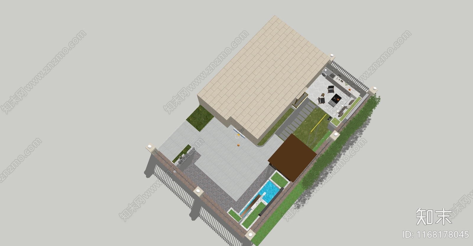 现代别墅庭院SU模型下载【ID:1168178045】