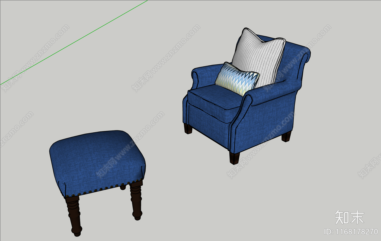 美式单人沙发SU模型下载【ID:1168178270】